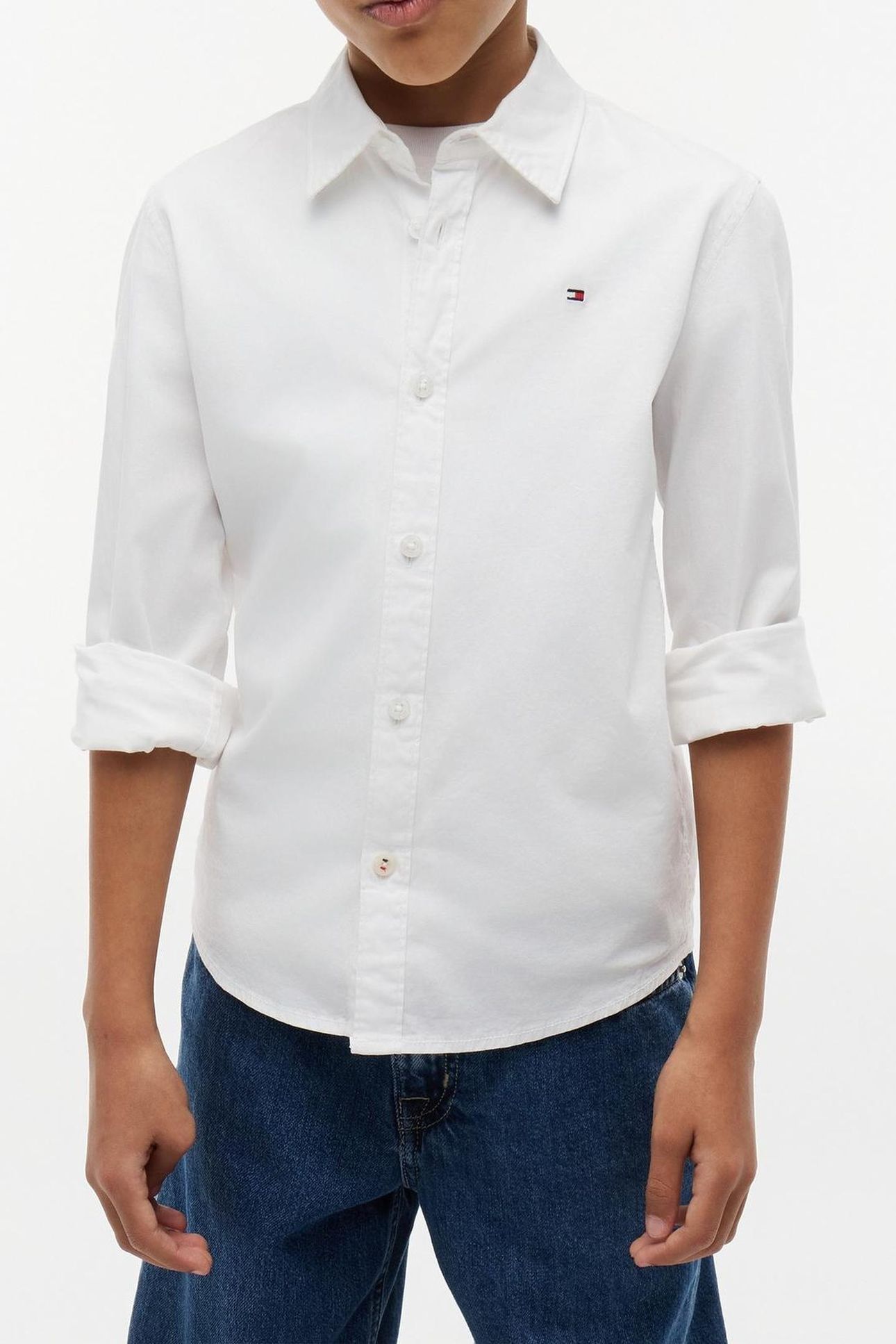 BOYS SOLID STRETCH POPLIN SHIRT WHITE 1