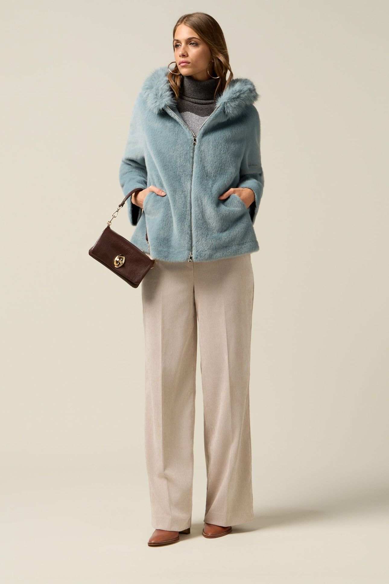 SHORT PARKA WITH HOOD LIGHT BLUE 2