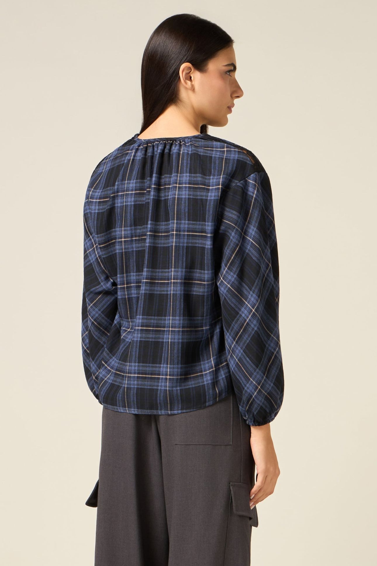 VISCOSE BLEND CHECKERED SHIRT BLUE 2