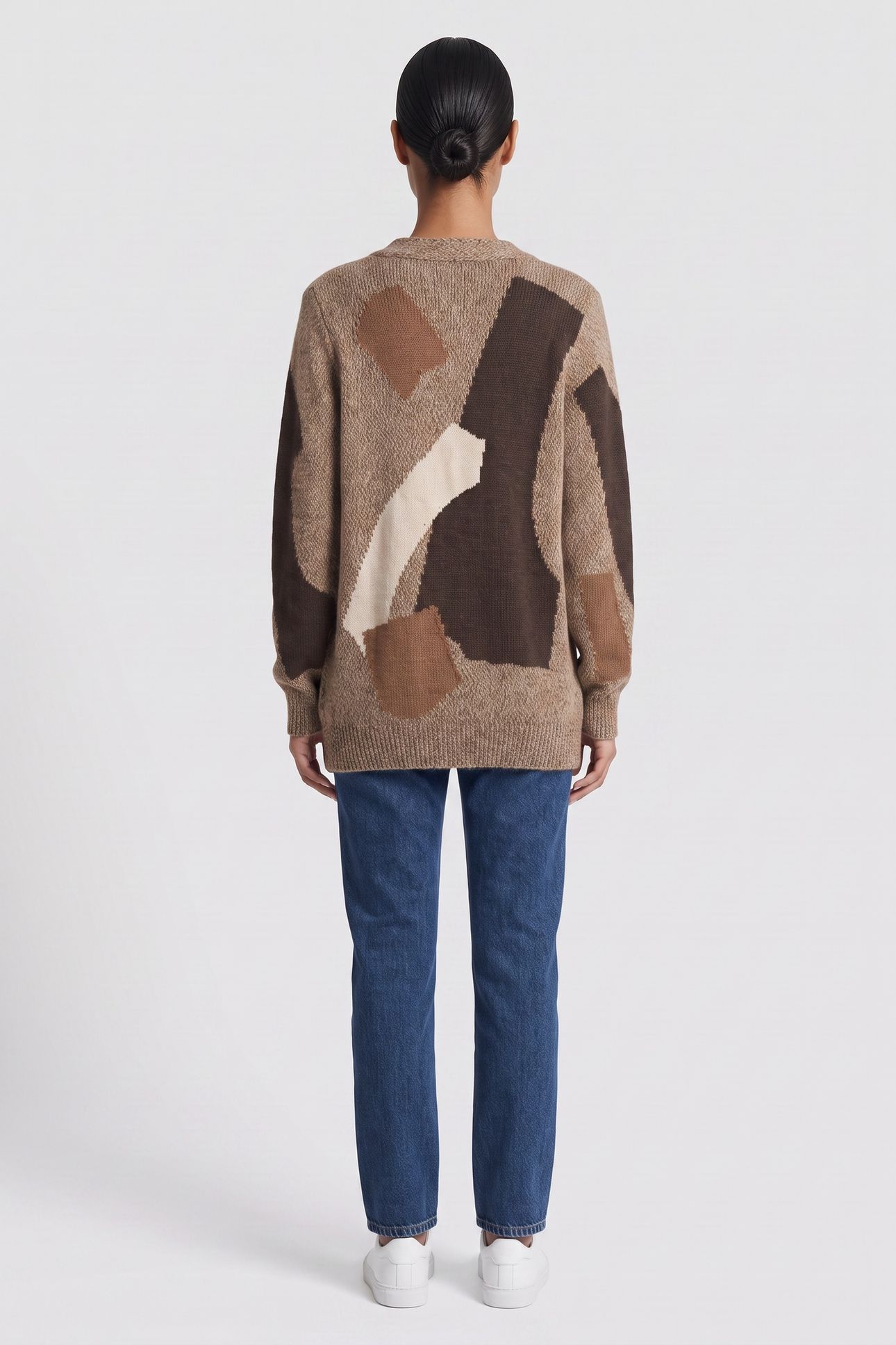 PATCHWORK MOULINÈ WOOL AND ALPACA CARIDGAN BEIGE 2