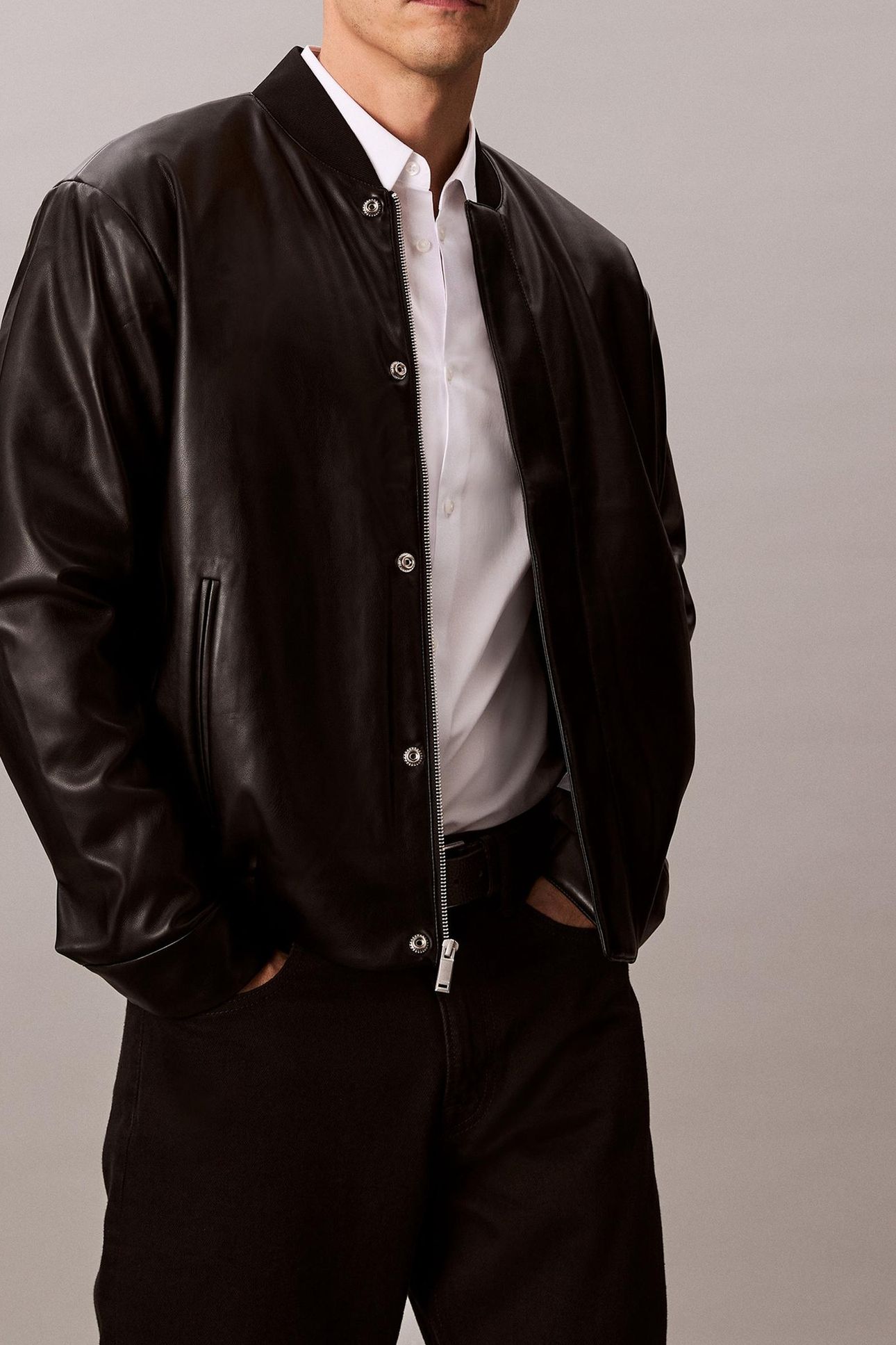 LS FAUX LEATHER BOMBER BLACK 1
