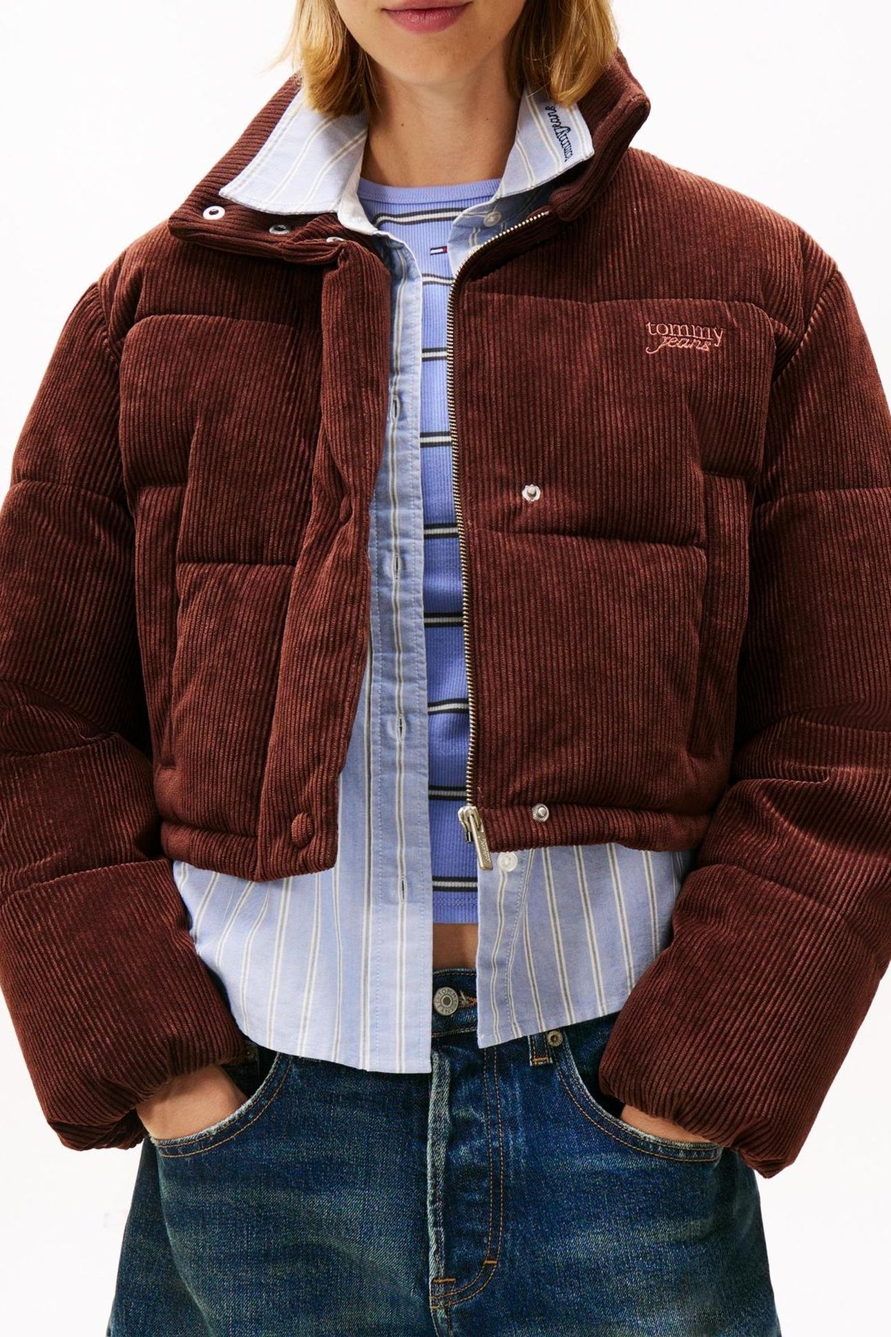 TJW CORD PUFFER JACKET RICH BROWN 1
