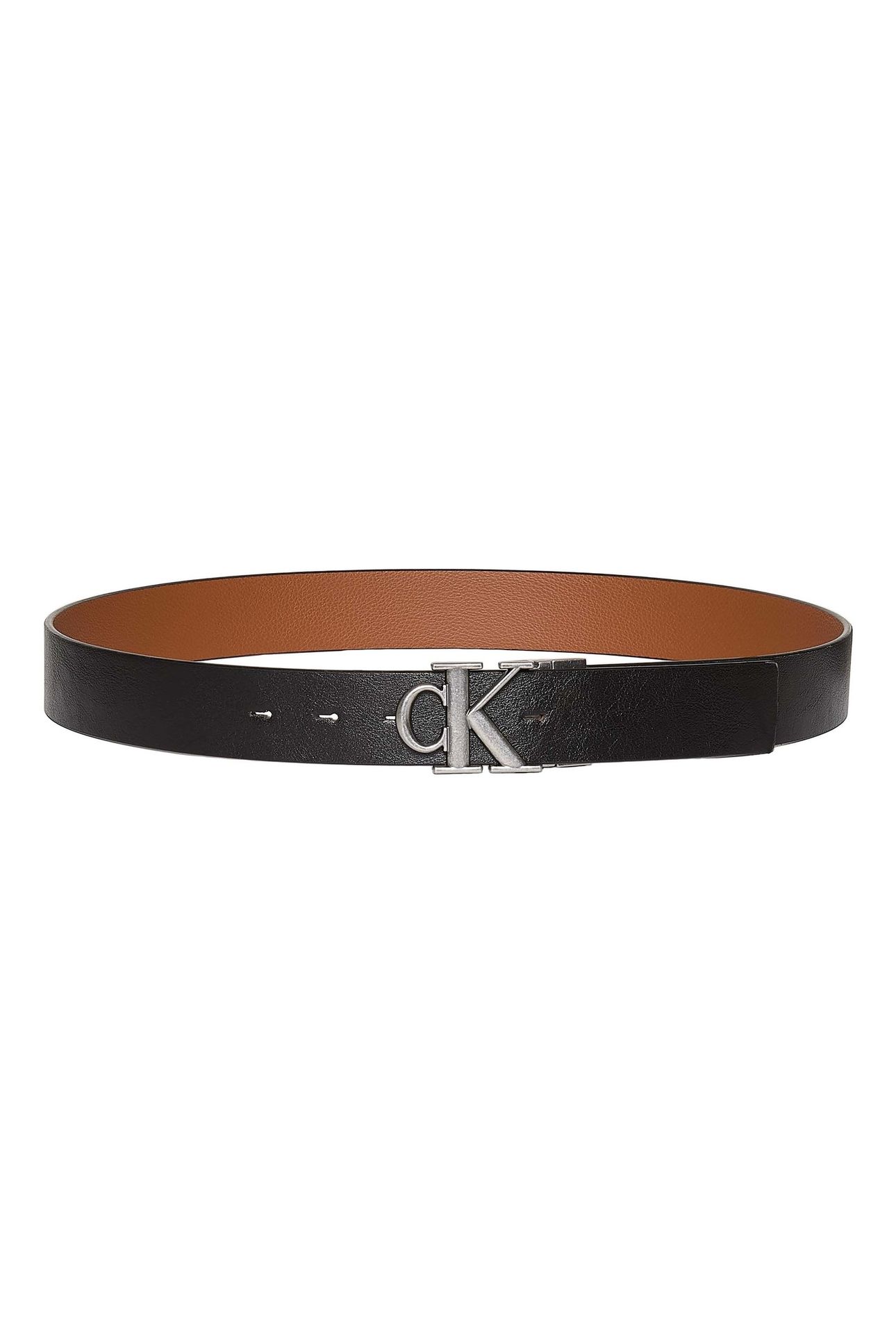 CK BUCKLE TUMBLED 35 BELT BLACK/COGNAC/ANTIQUE SILVER 2