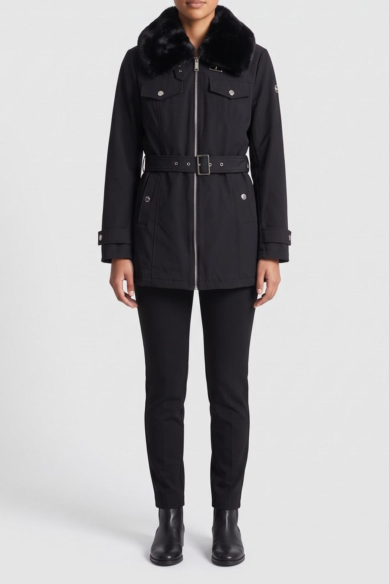 BELTED SOFTSHELL FAUX FUR BLACK 1