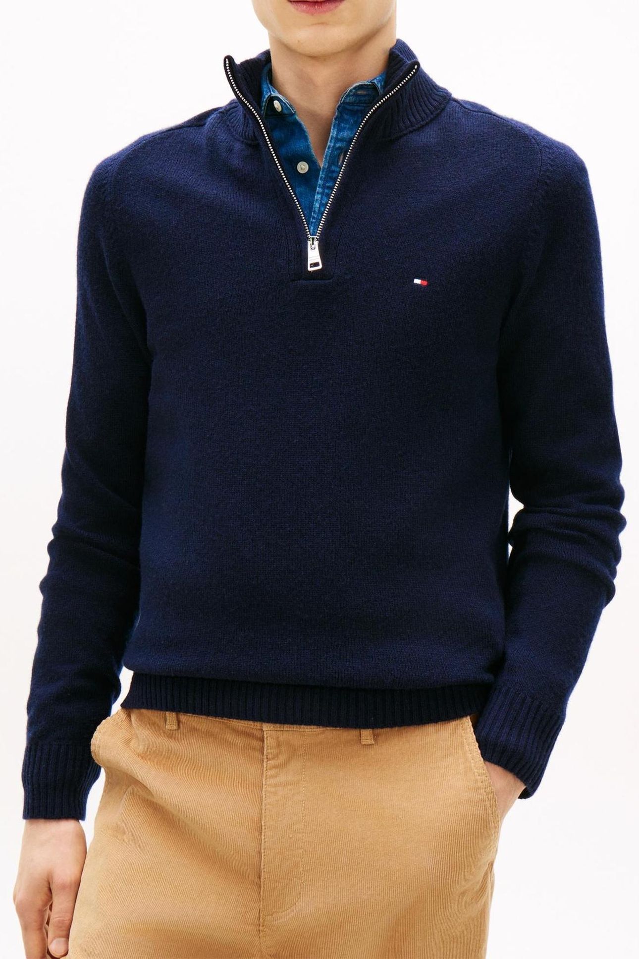 LAMBSWOOL ZIP MOCK NAVY BLUE 1