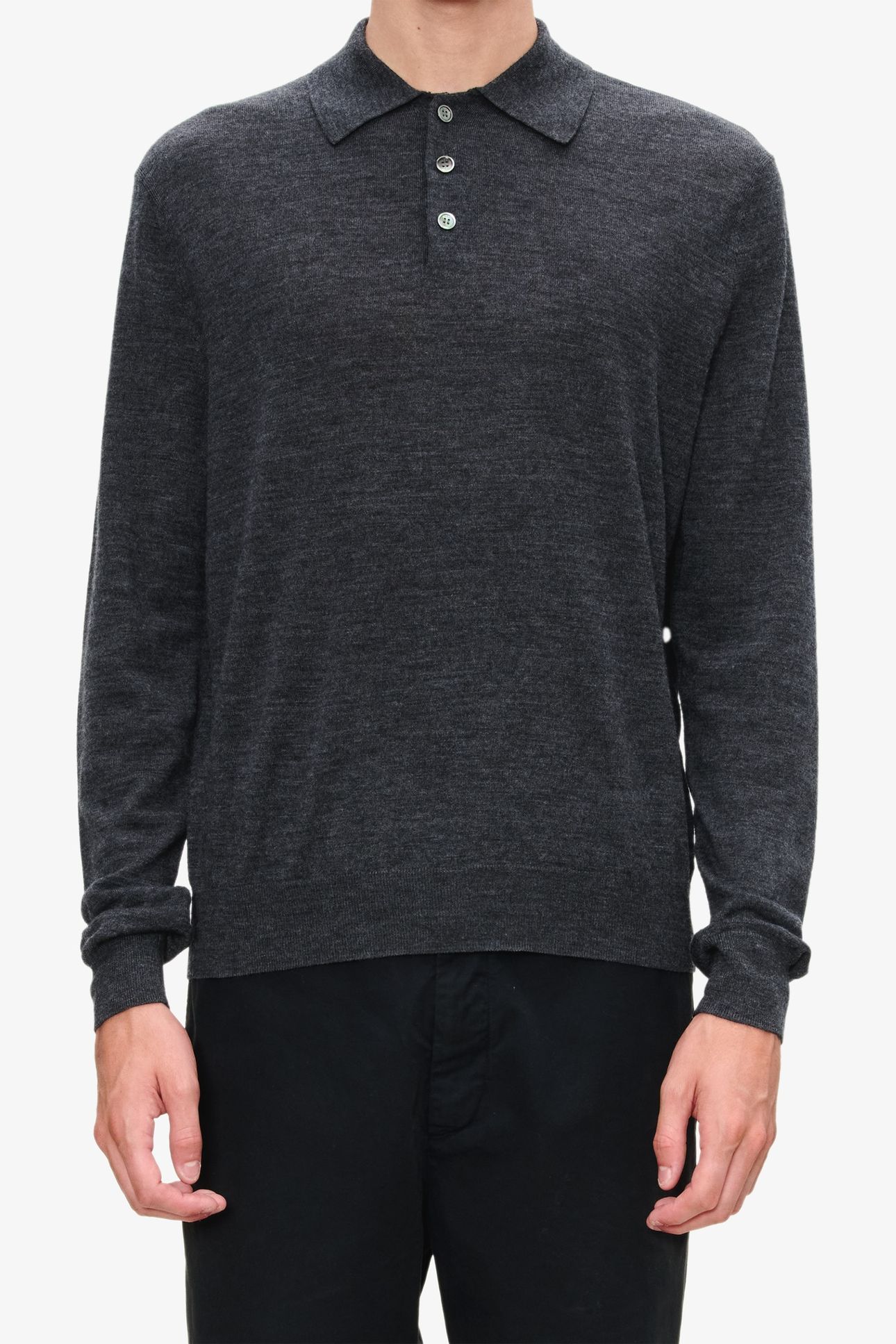 UNISEX SWEATER POLO COLLAR HEATHERED CHARCOAL 1