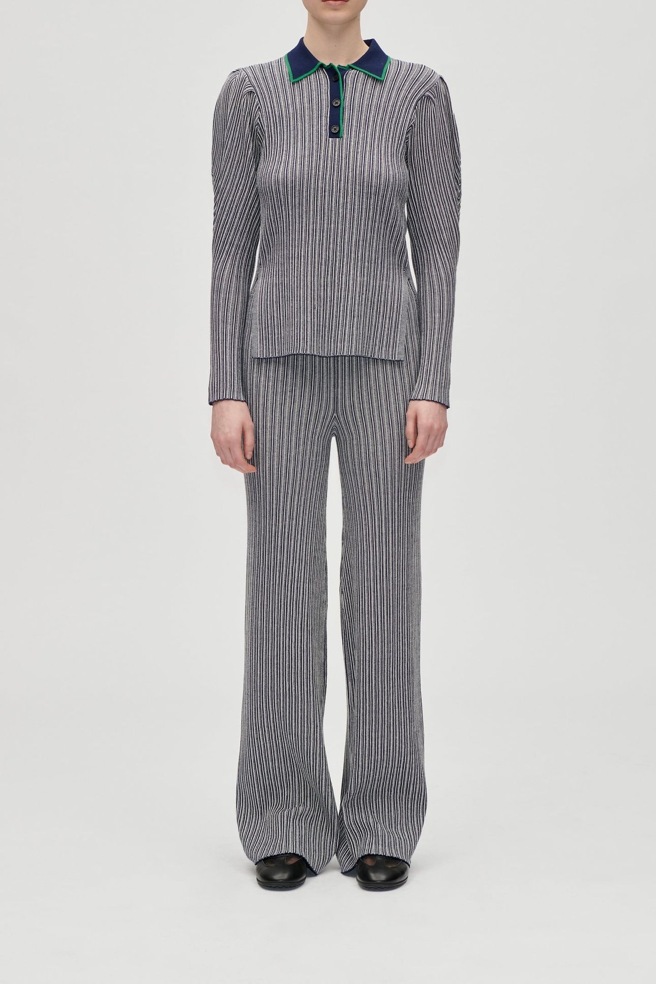 LONG FLARE KNIT PANTS SOFT STRIPED RIB 1