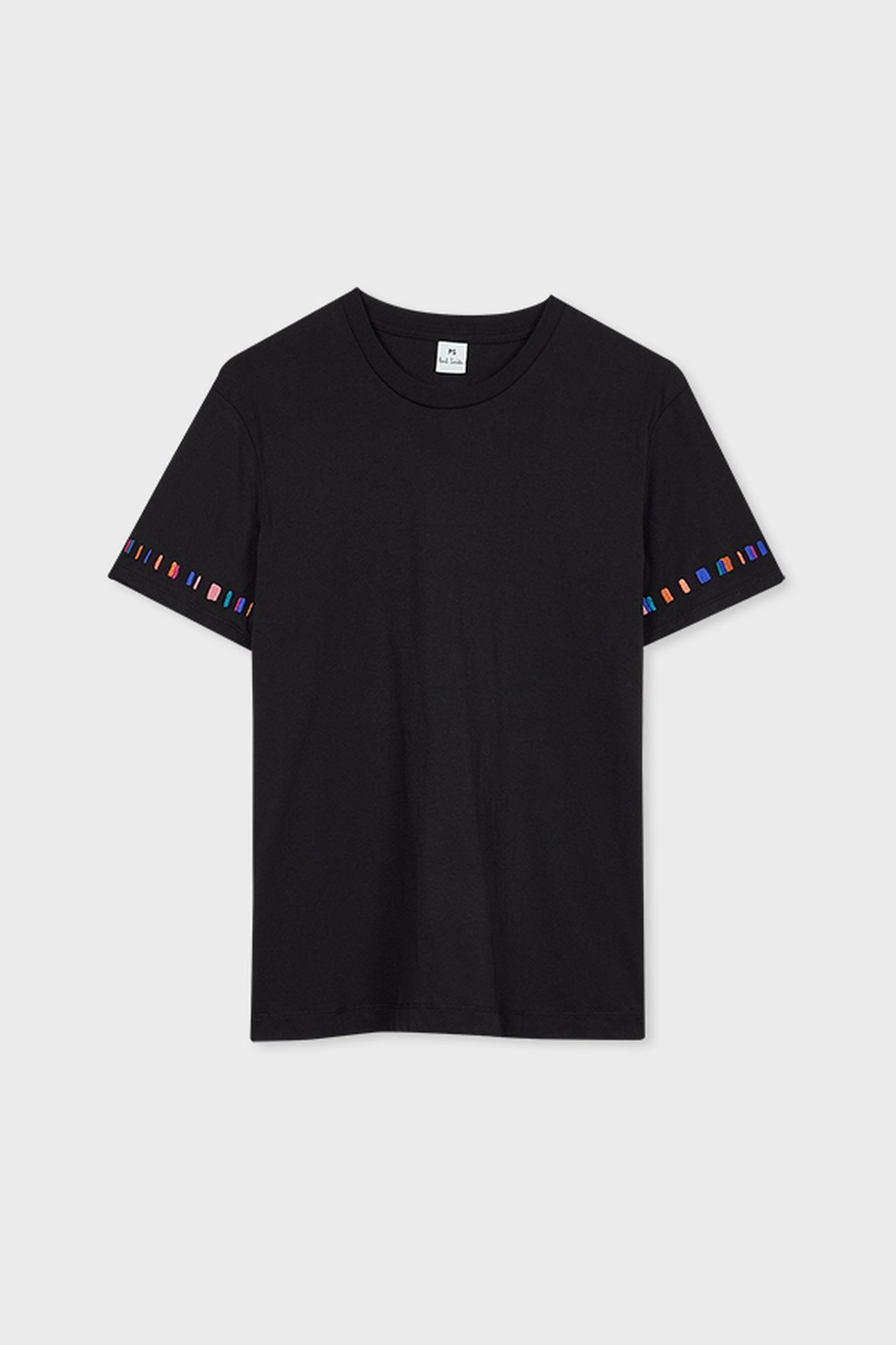 WOMENS STRIPE SLEEVE EMB T-SHIRT BLACK 4