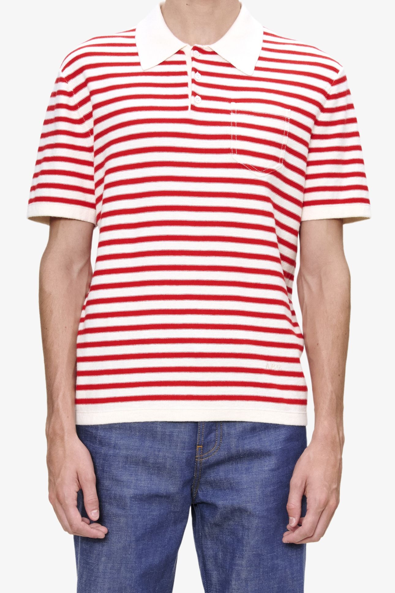 UNISEX POLO ECRU/RED 1