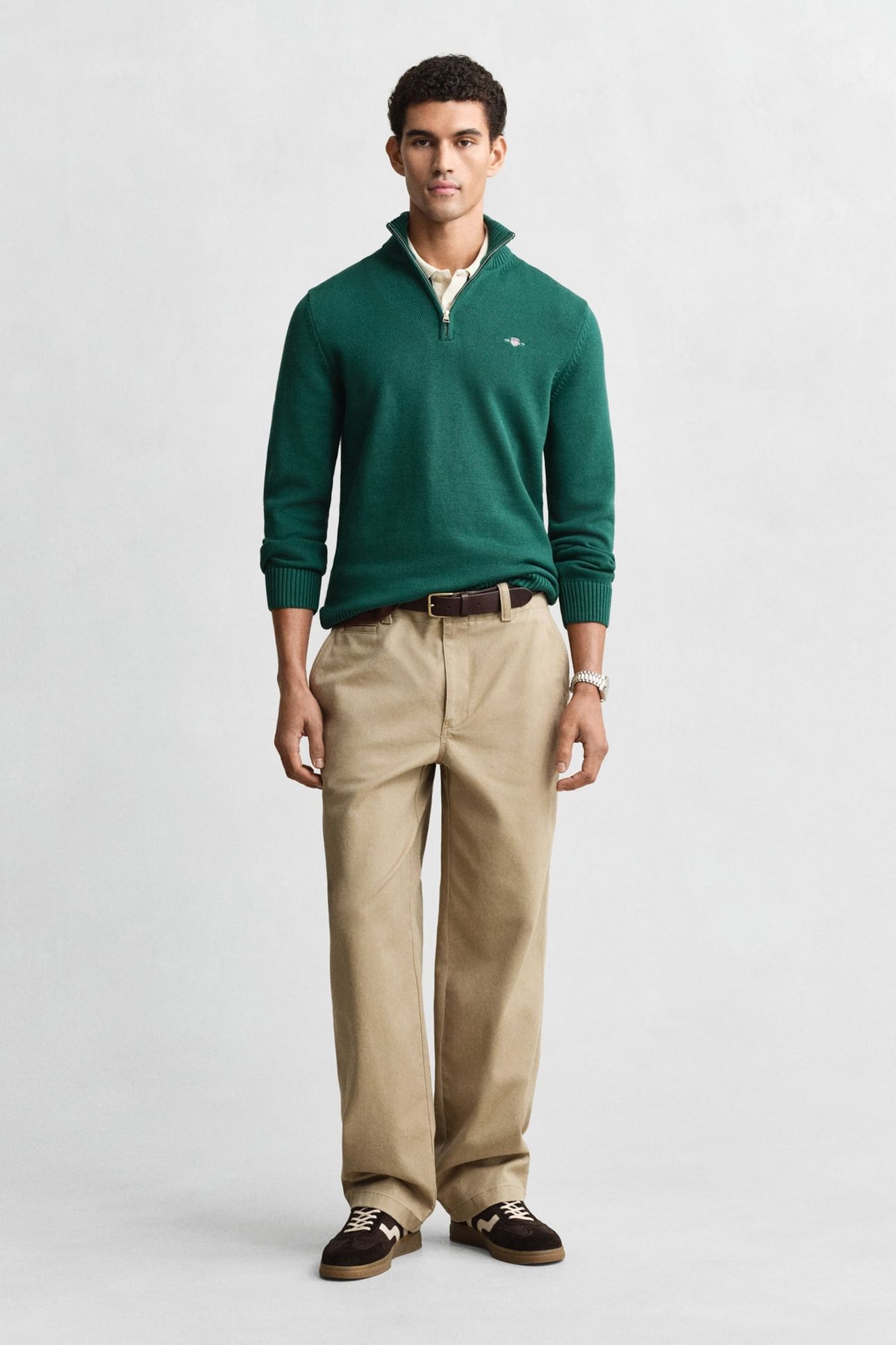 COTTON KNIT HALF-ZIP SWEATER DEEP FOREST GREEN 3