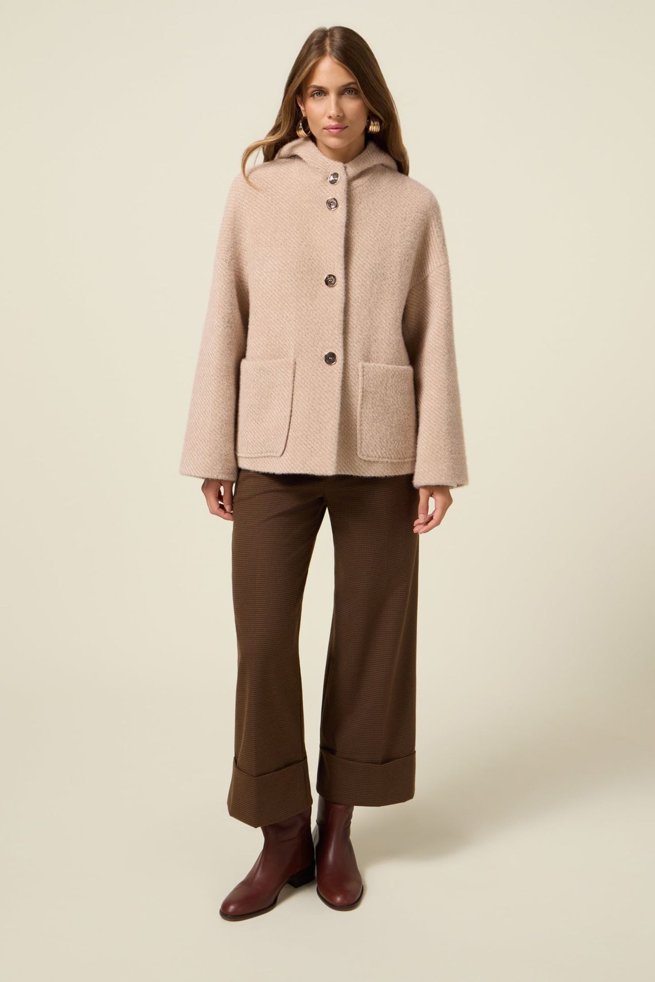 SHORT COAT IN KNITTED FABRIC BEIGE 1