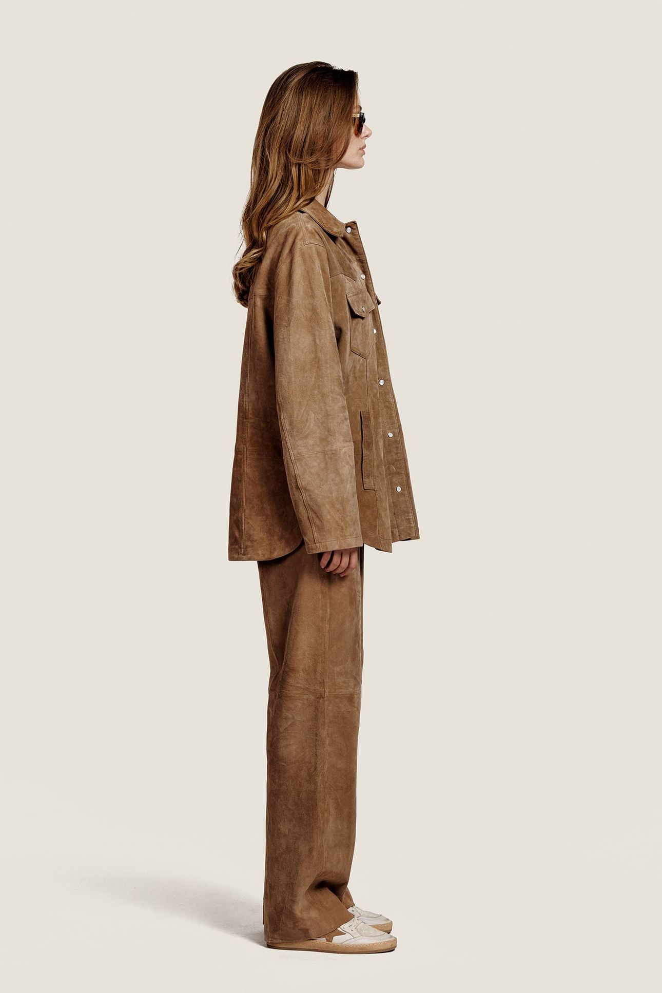 GEORGIA SUEDE OVERSHIRT BLOUSE DARK SAND 1