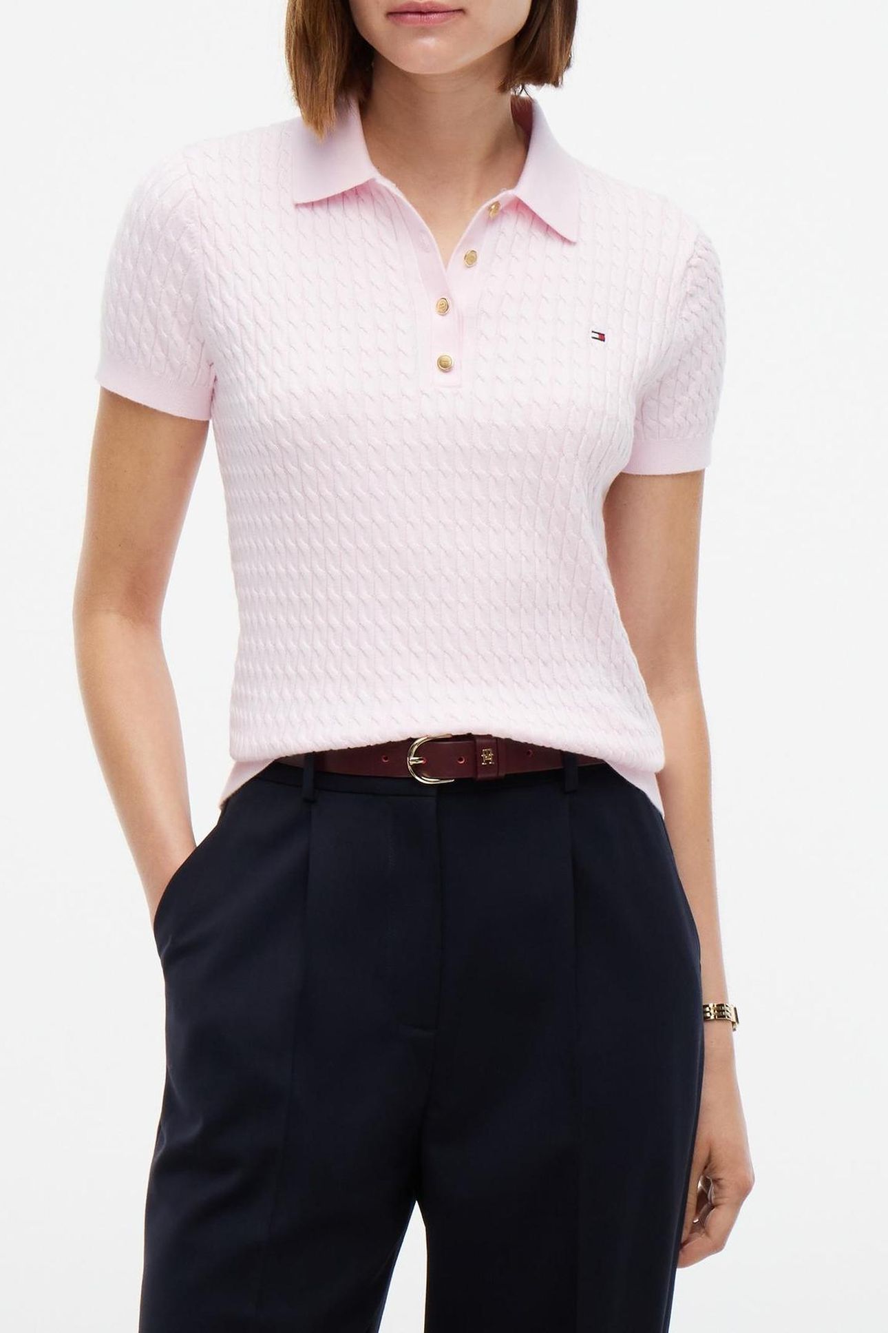 COTTON MINI CABLE POLO LIGHT PINK 1