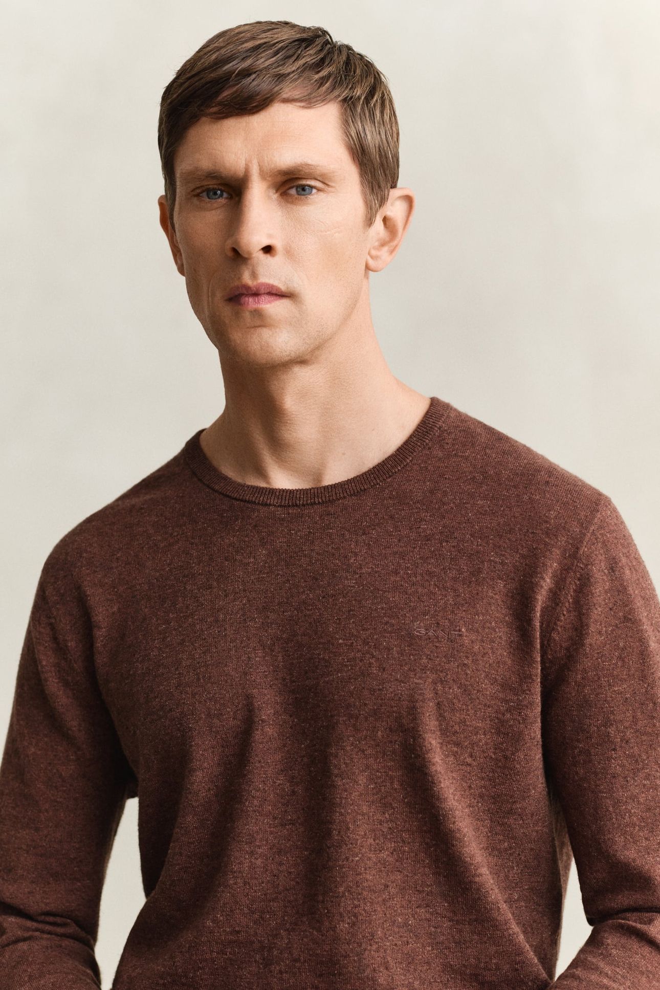 SLUB COTTON LINEN C-NECK HAZELNUT MELANGE 5