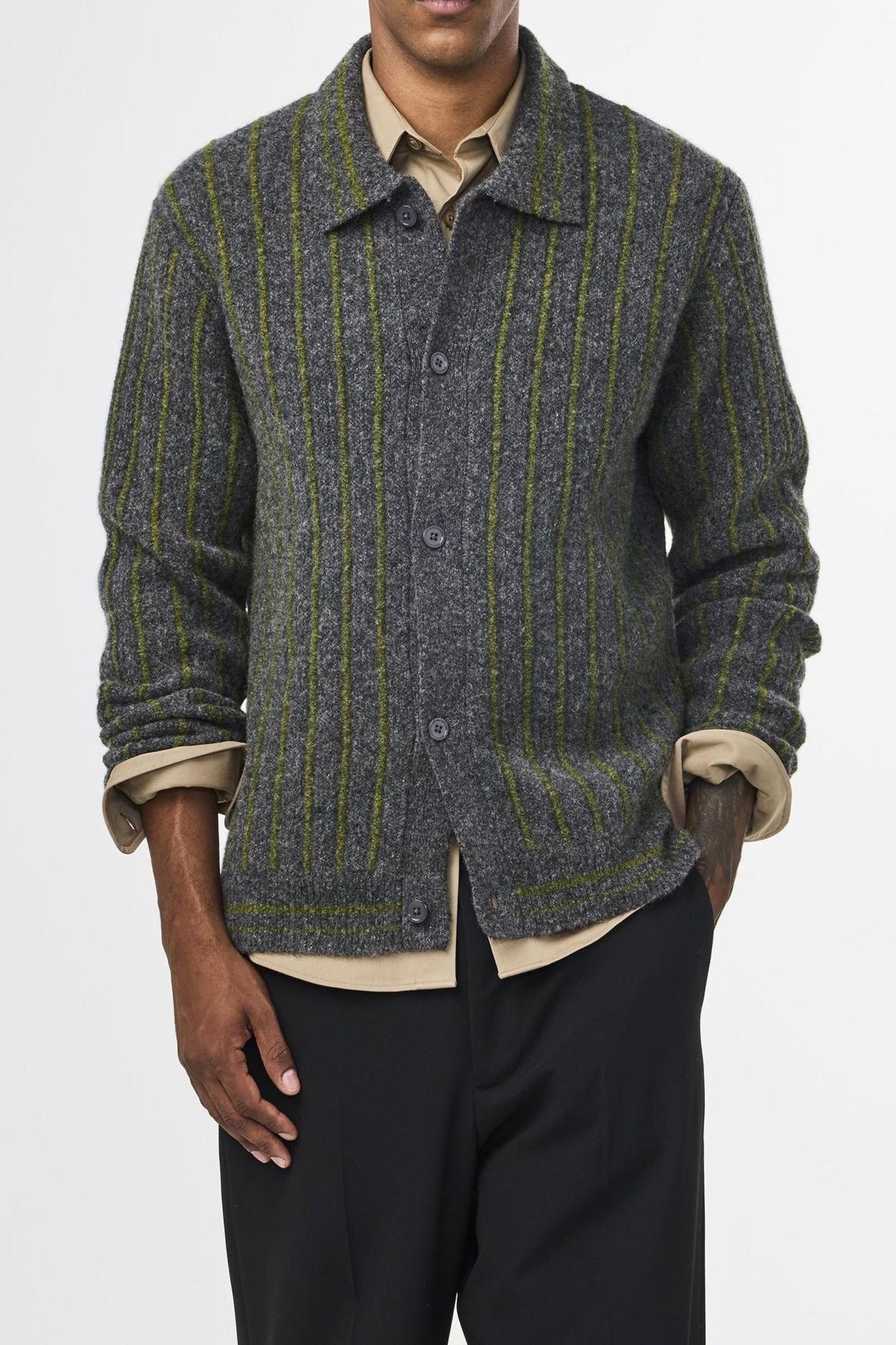 DARREN POLO CARDIGAN 6683 MEDIUM GREY MEL 1