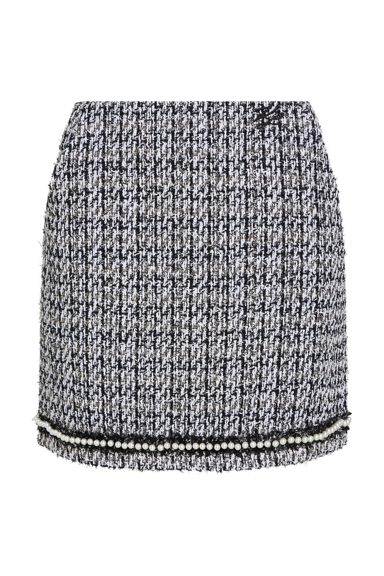 PEARL EMBELLISHED BOUCLE SKIRT BLACK/WHITE/SILVER 4