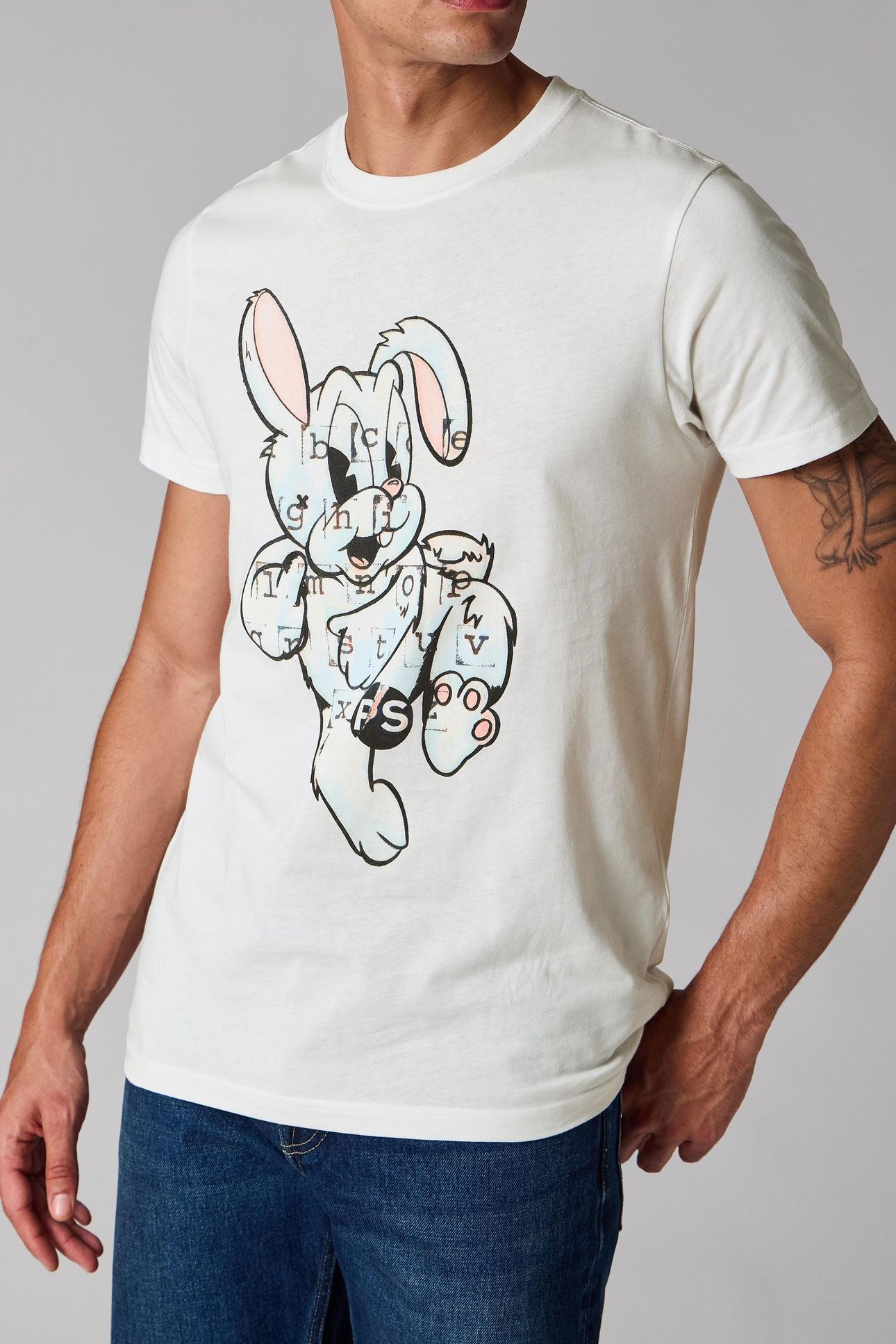 MENS SLIM FIT SS T SHIRT BUNNY WHITE 1