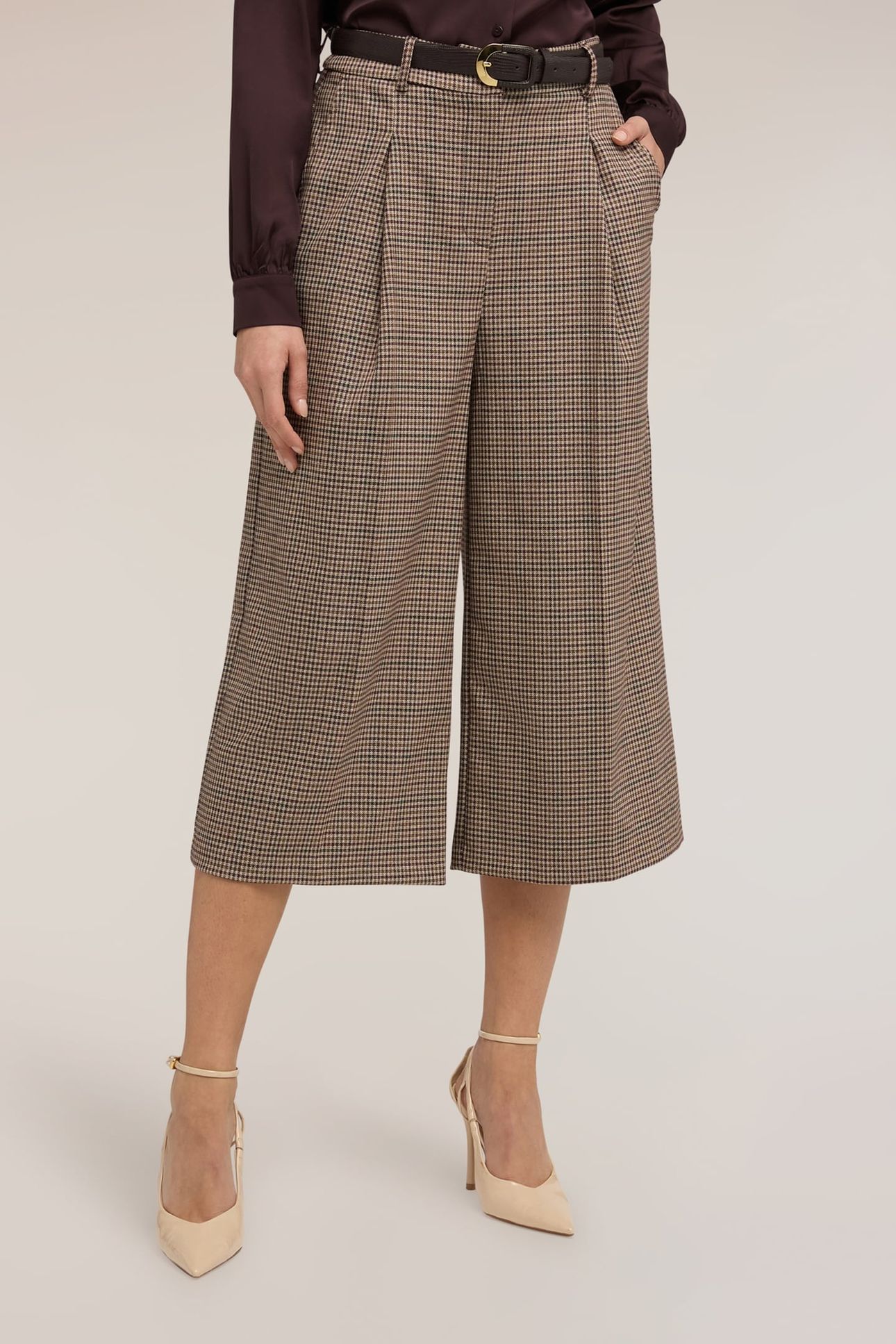 CROPPED TROUSERS IN YARN-DYED CHECK FANTASY BROWN 1