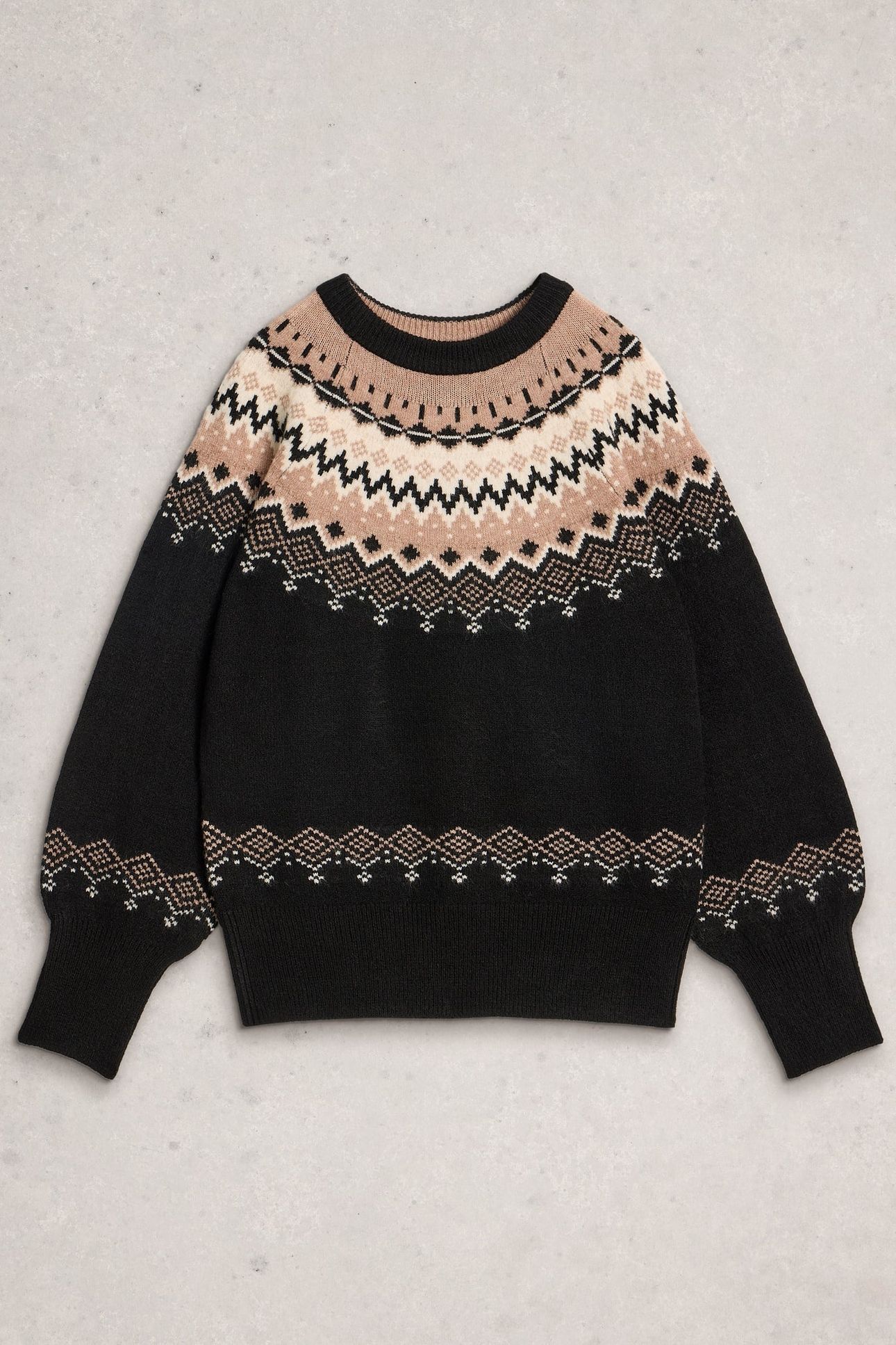 FAIRISLE CREW NECK JUMPER BLACK MULTI 1