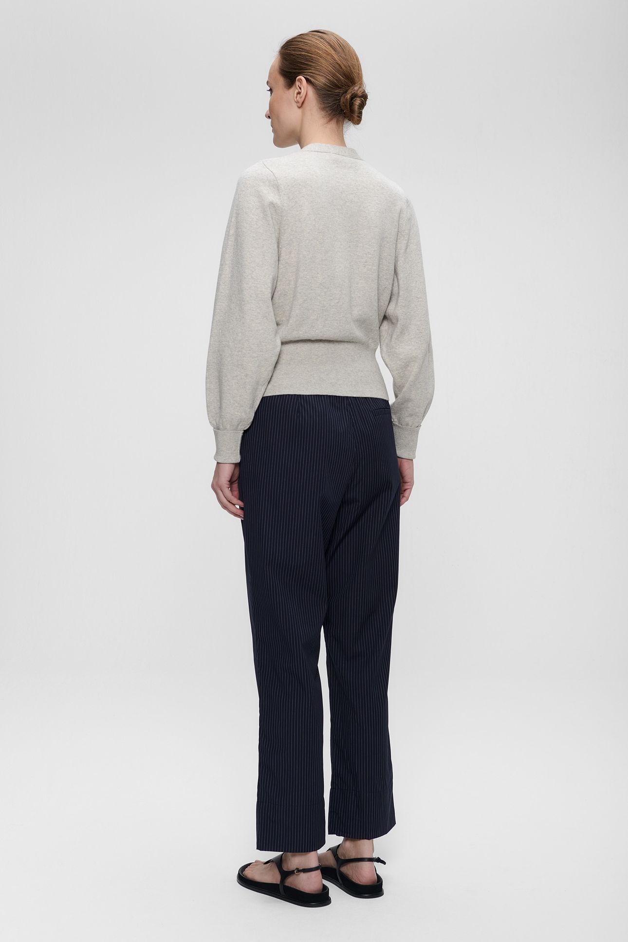 COTTON CASHMERE V-NECK CARDI LIGHT GREY MELANGE 5