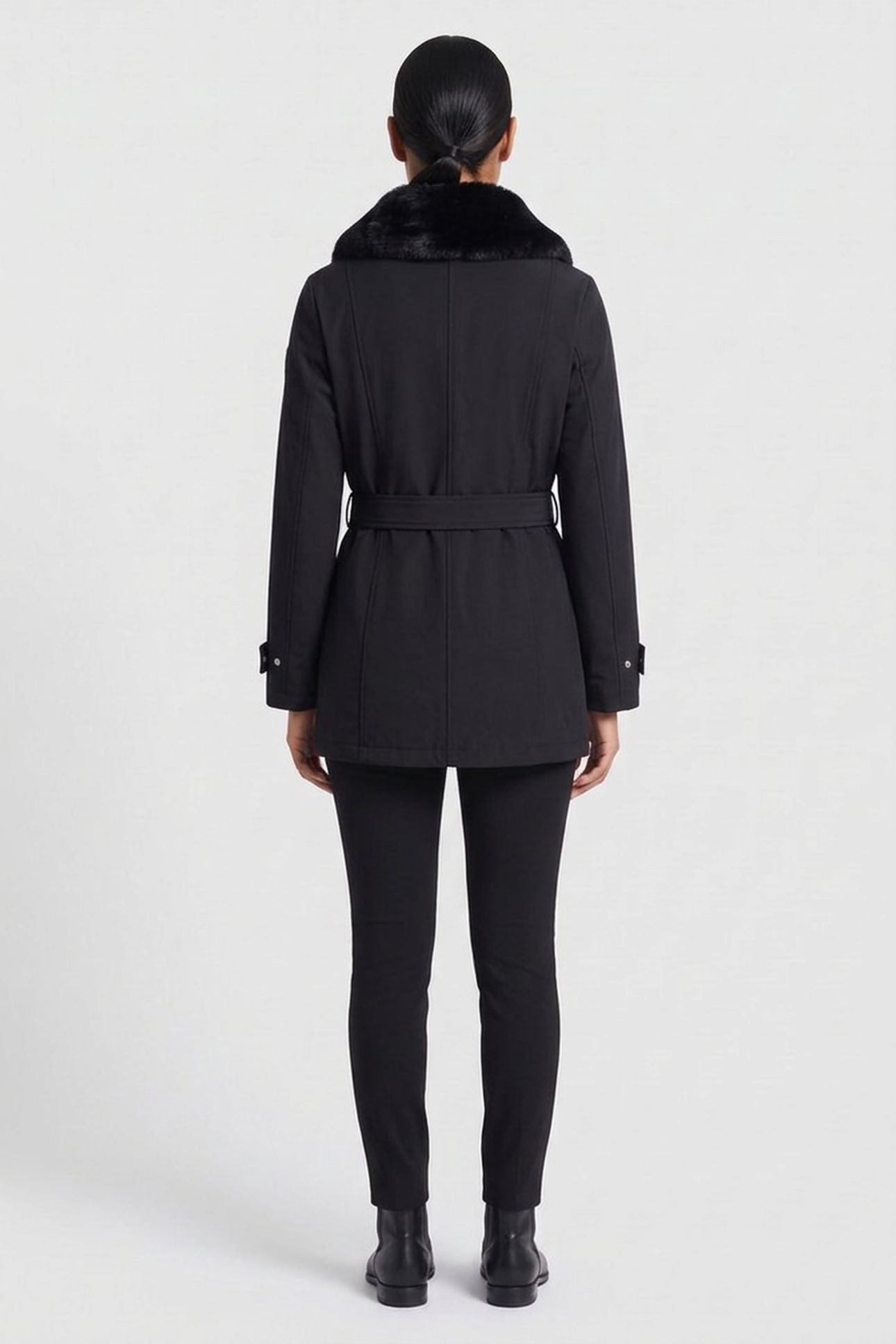 BELTED SOFTSHELL FAUX FUR BLACK 2