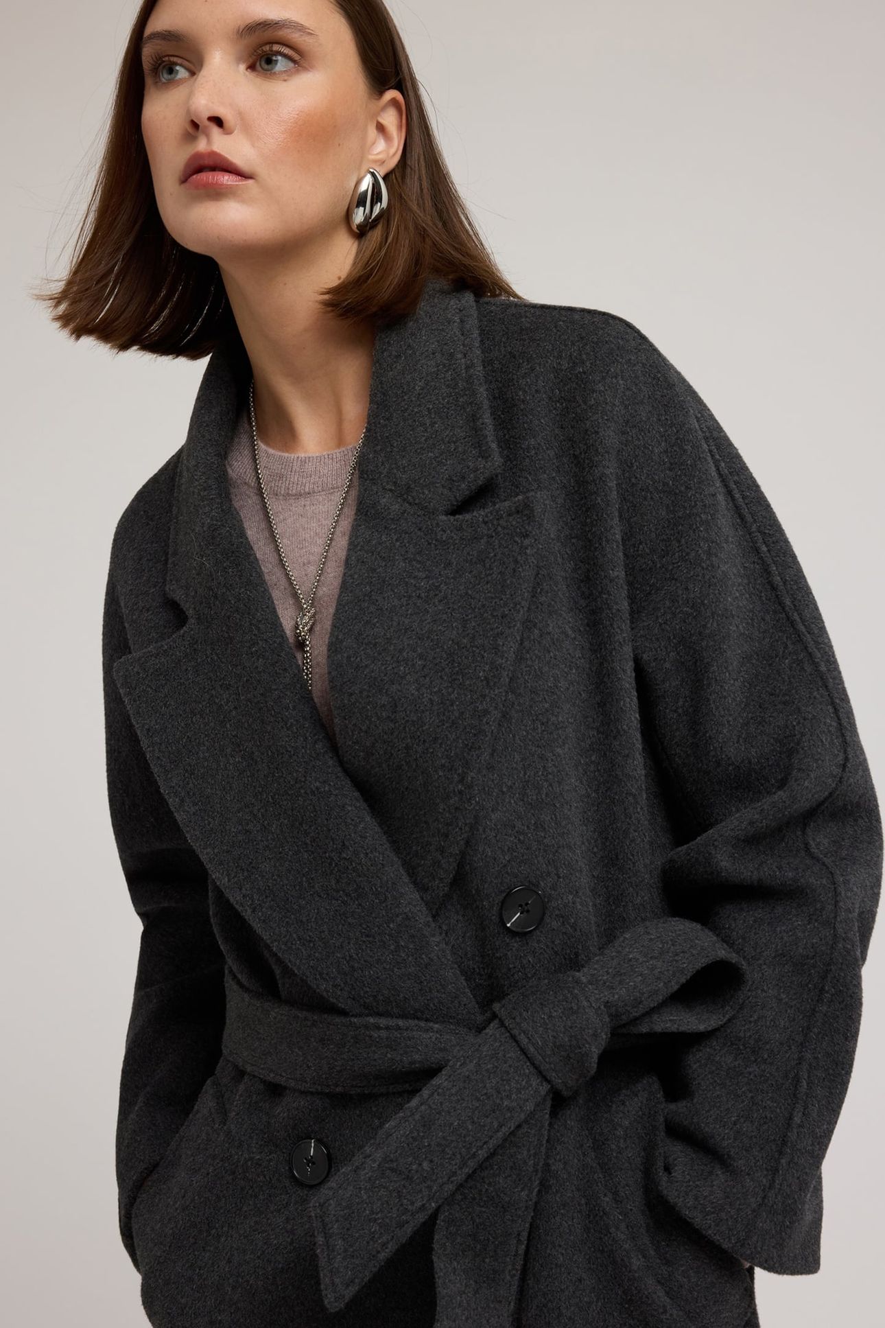 DOUBLE-BREASTED COAT IN WOOL BLEND DRAP GREY 5