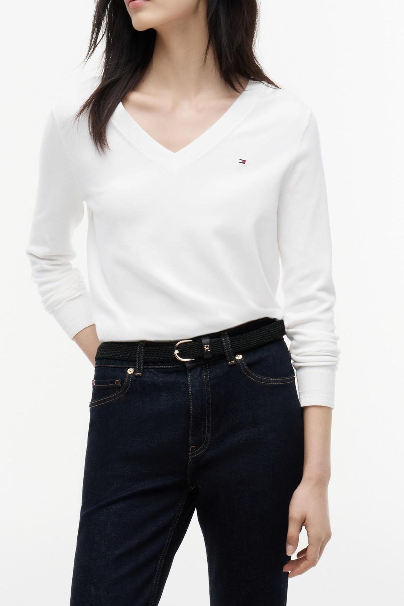CO JERSEY STITCH V-NECK ECRU 3