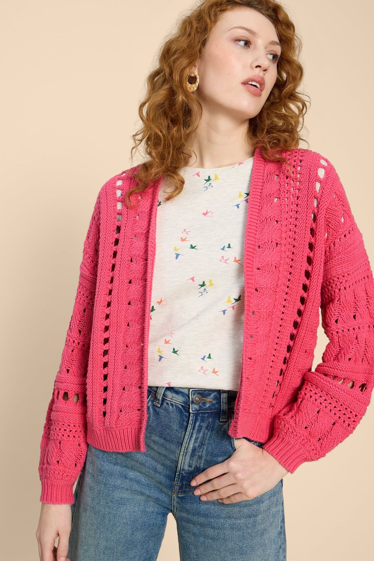 CASEY CROCHET CARDI BRIGHT PINK 2