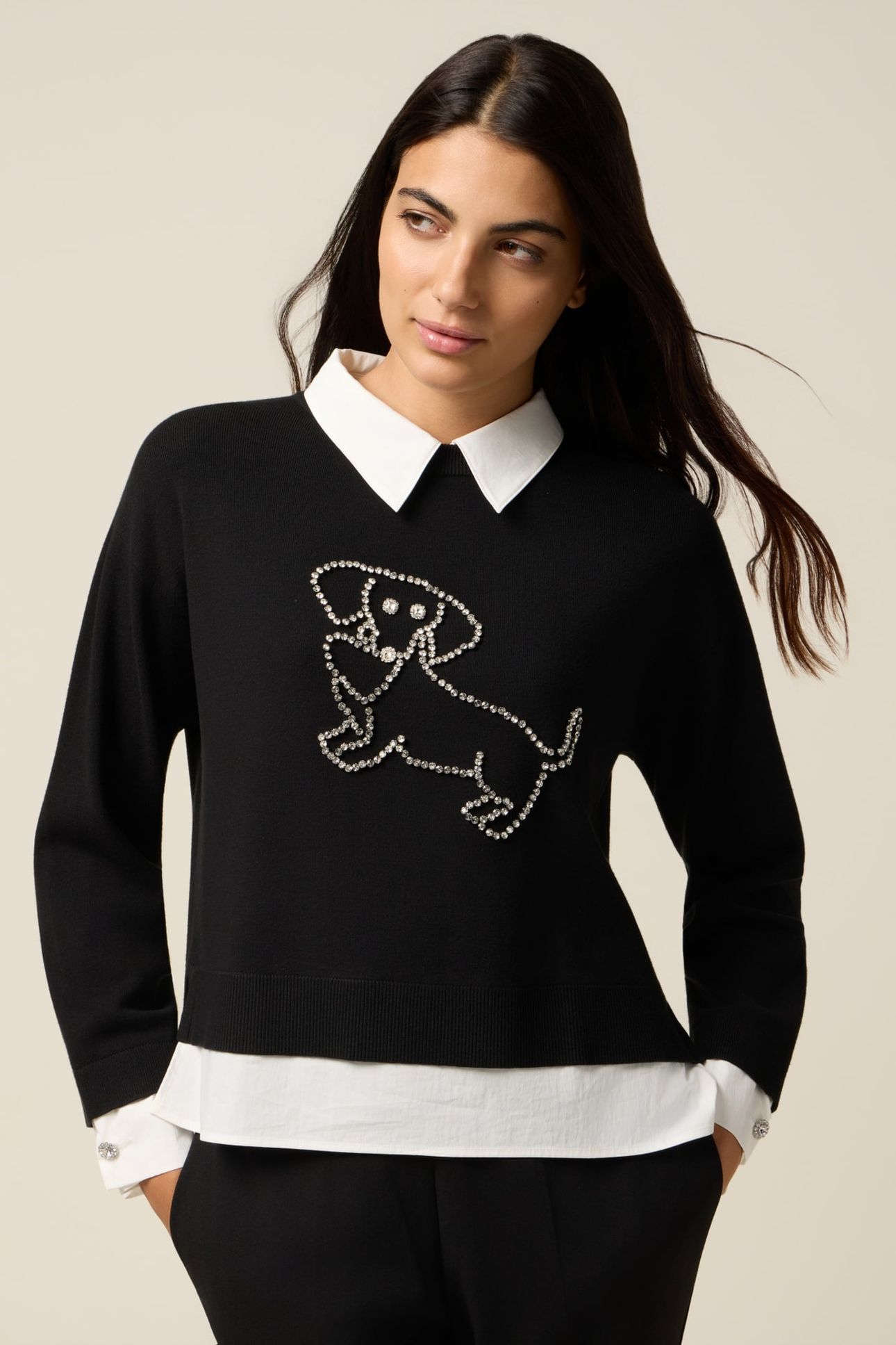SWEATER WITH RIBBED CUFFS AND COLLAR BLACK 1