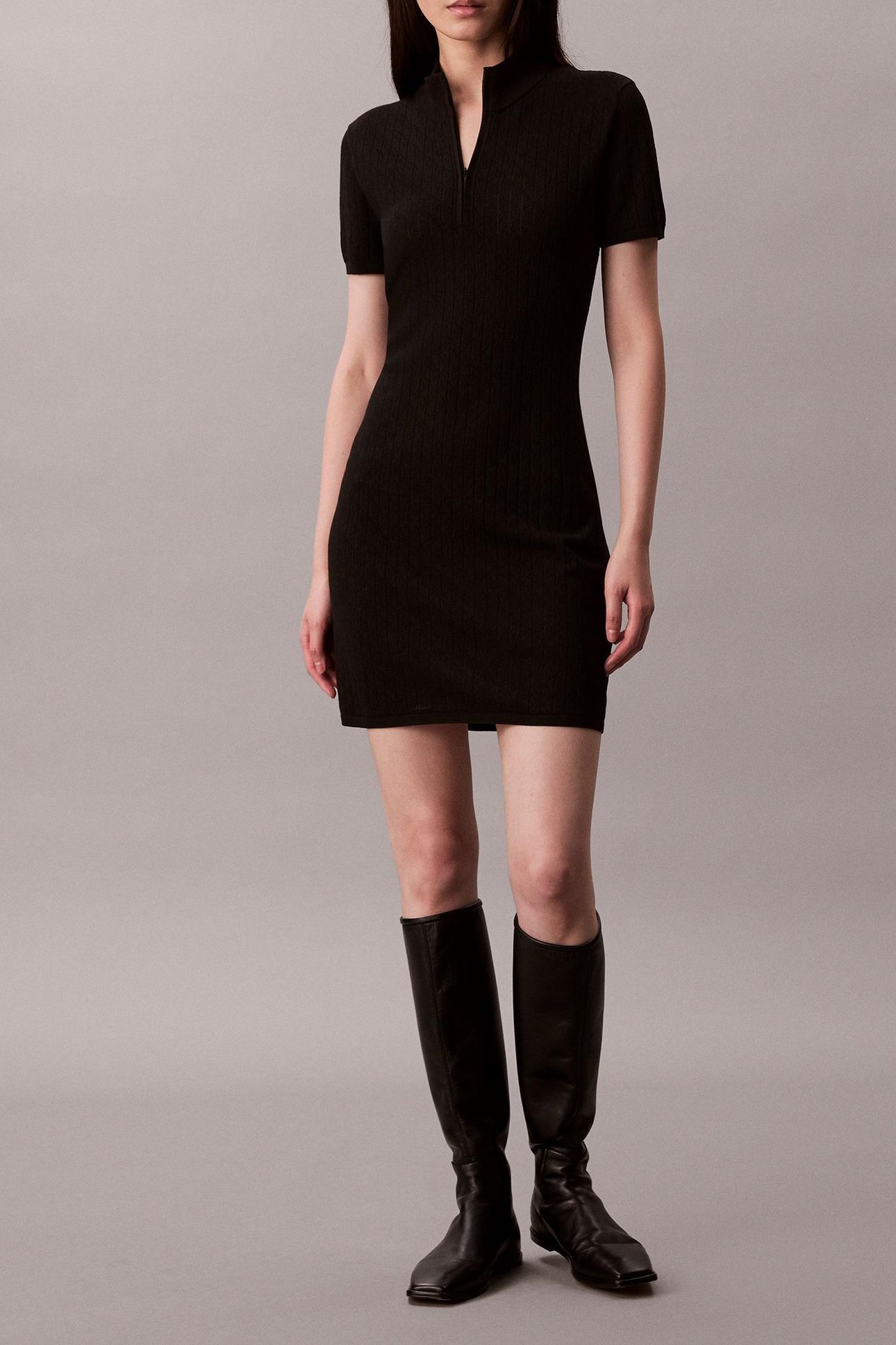 SPORTY 1/4 ZIP MINI DRESS BLACK 3