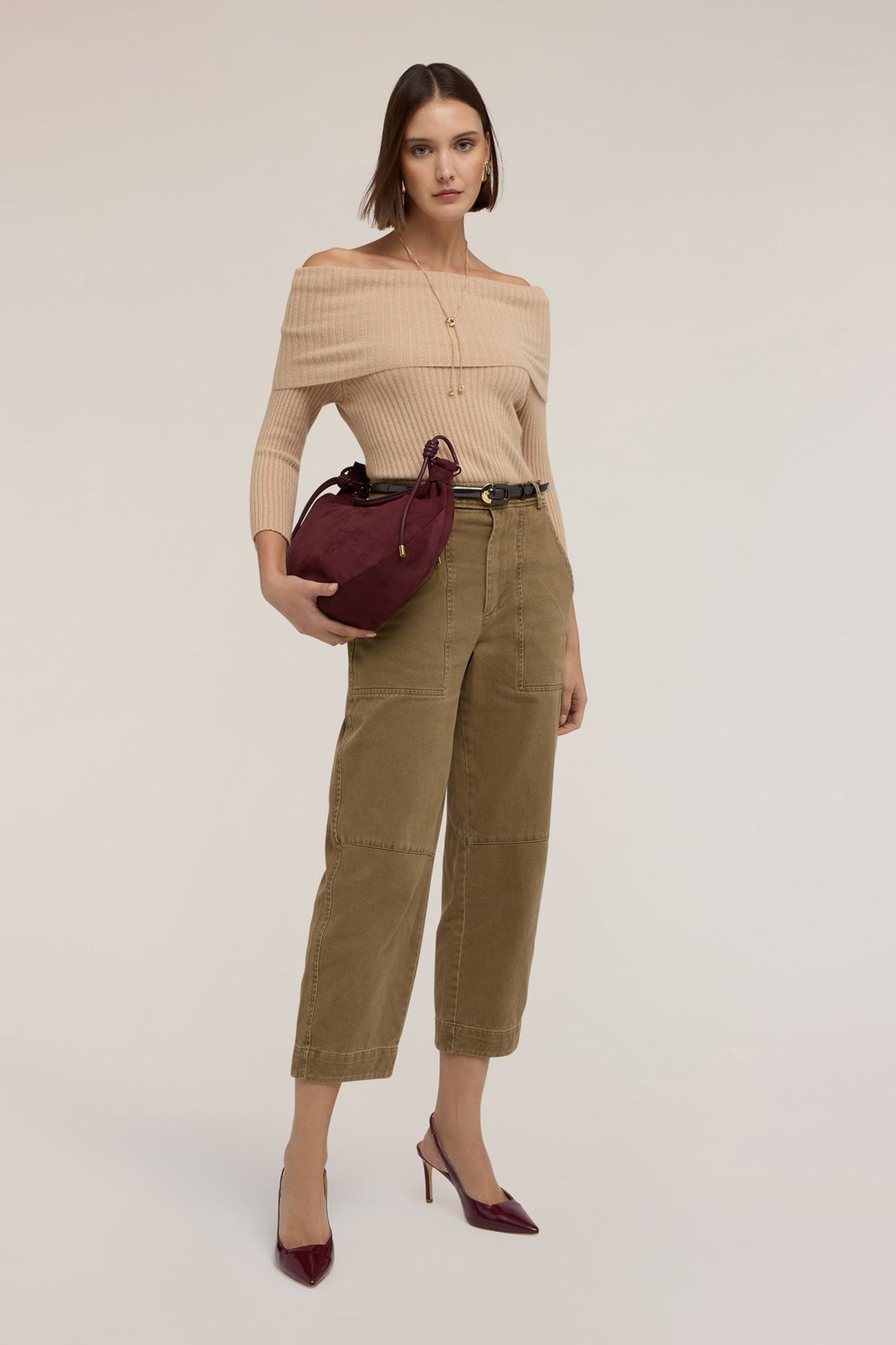 CARGO JEANS IN TWILL COTTON BEIGE 1