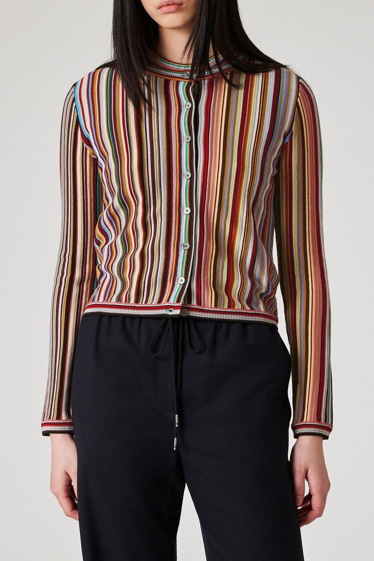 WOMENS KNITTED CARDIGAN BUTTON THRU MULTI COLOURED 1