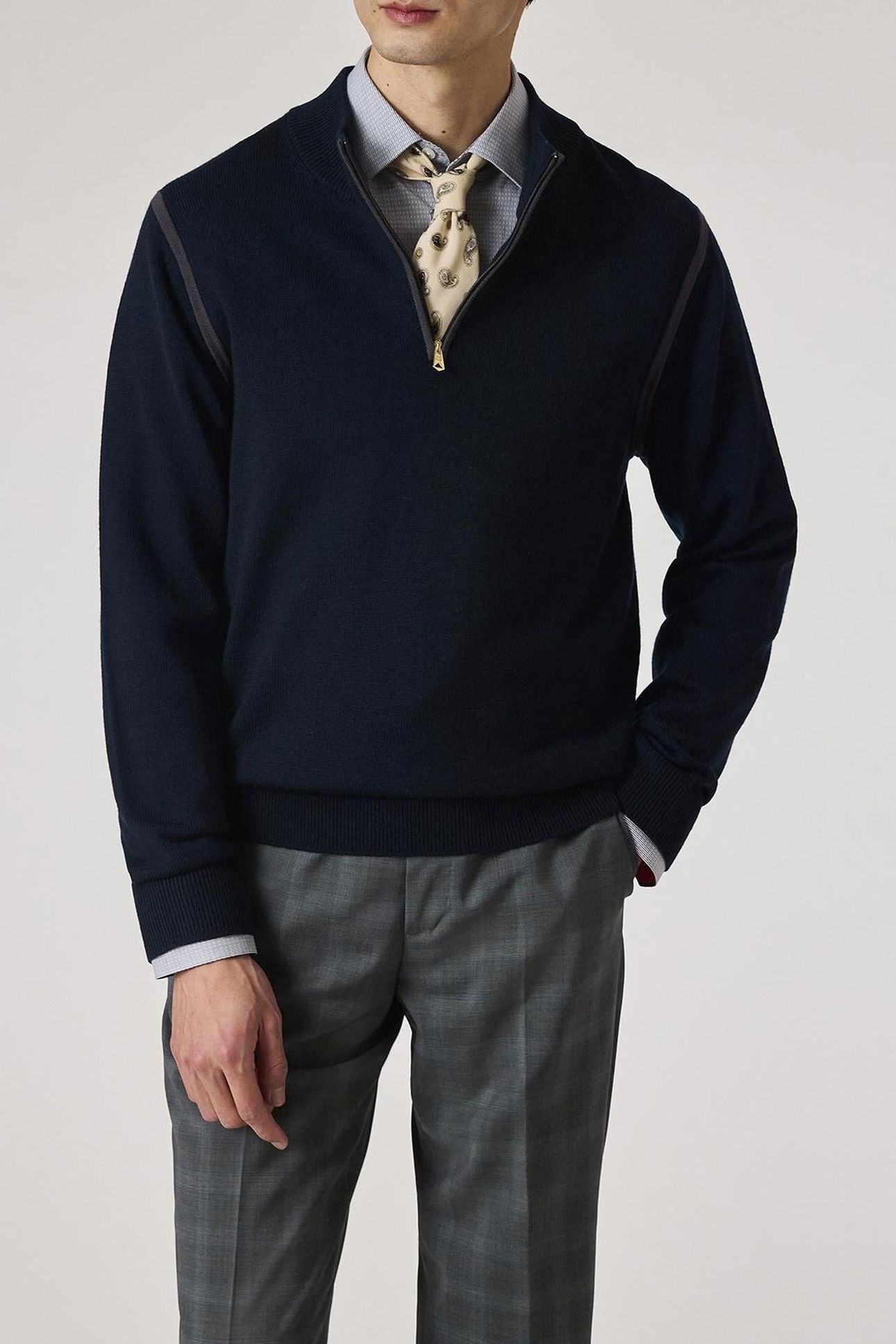 MENS SWEATER ZIP NECK VERY DARK NAVY 1