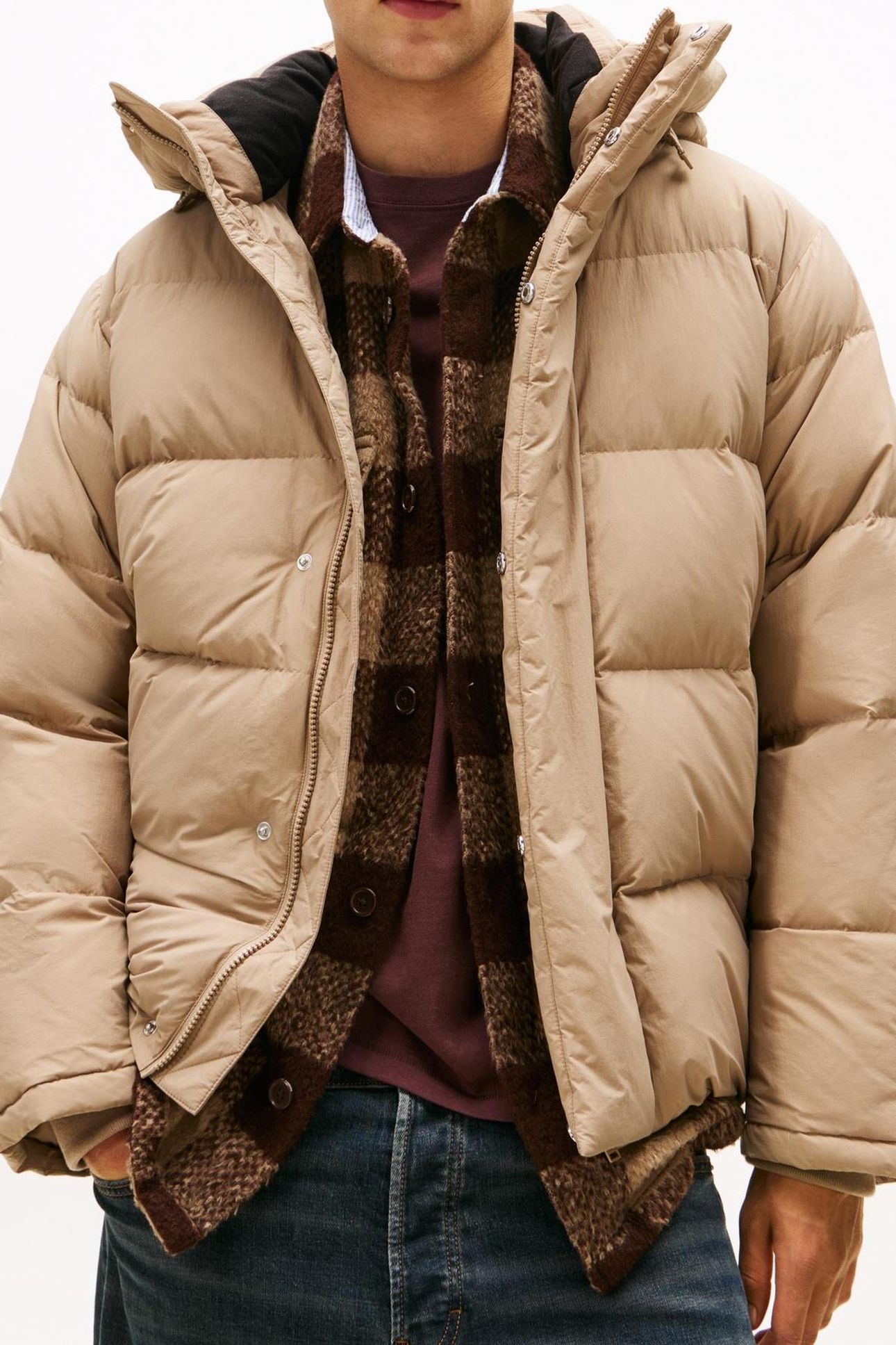 TJM HOODED DOWN PUFFER COASTAL TAUPE 1
