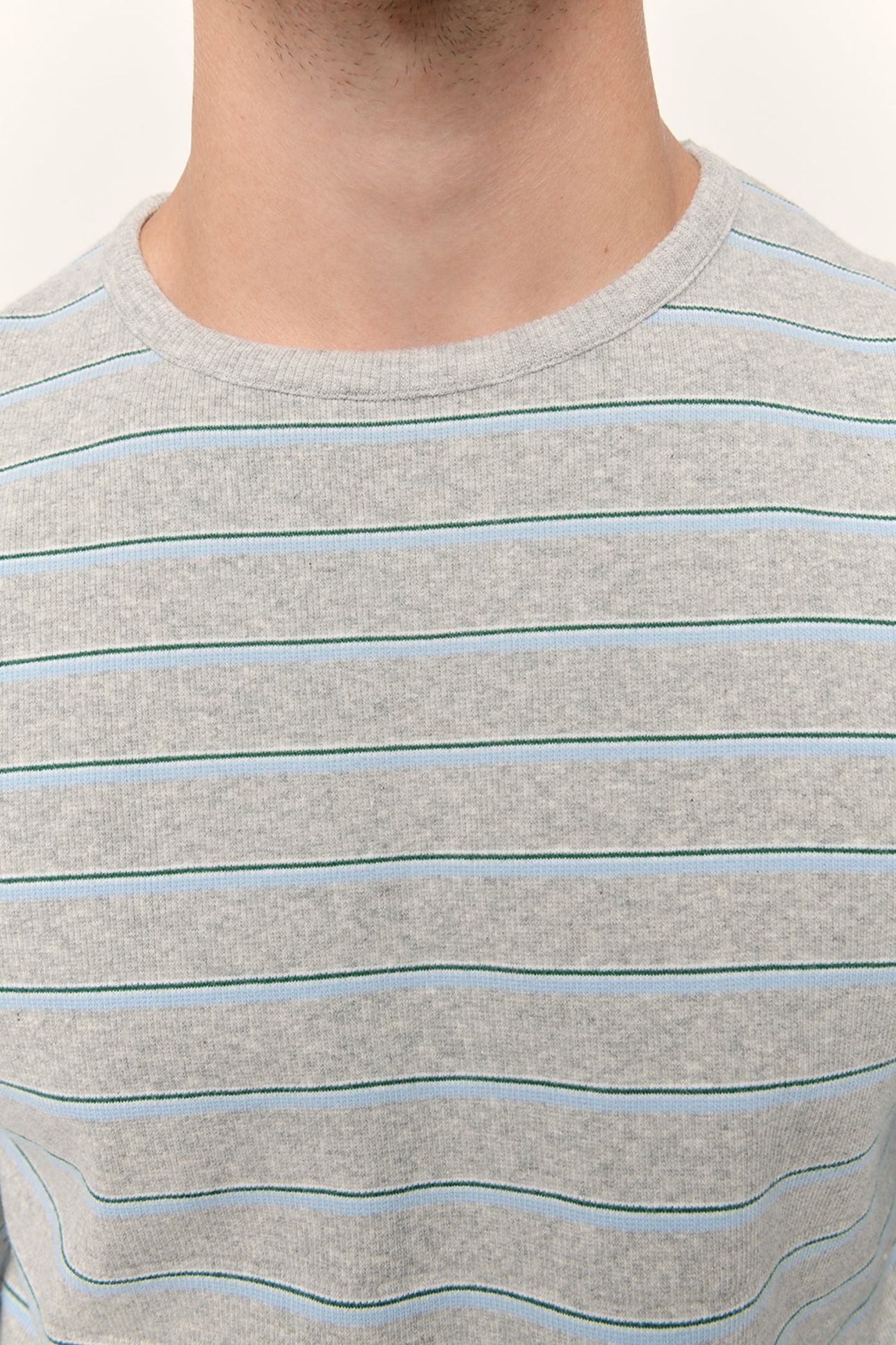URYSTREET LONG-SLEEVE T-SHIRT GRIS CHINE RAYE VERT ET BLEU 6