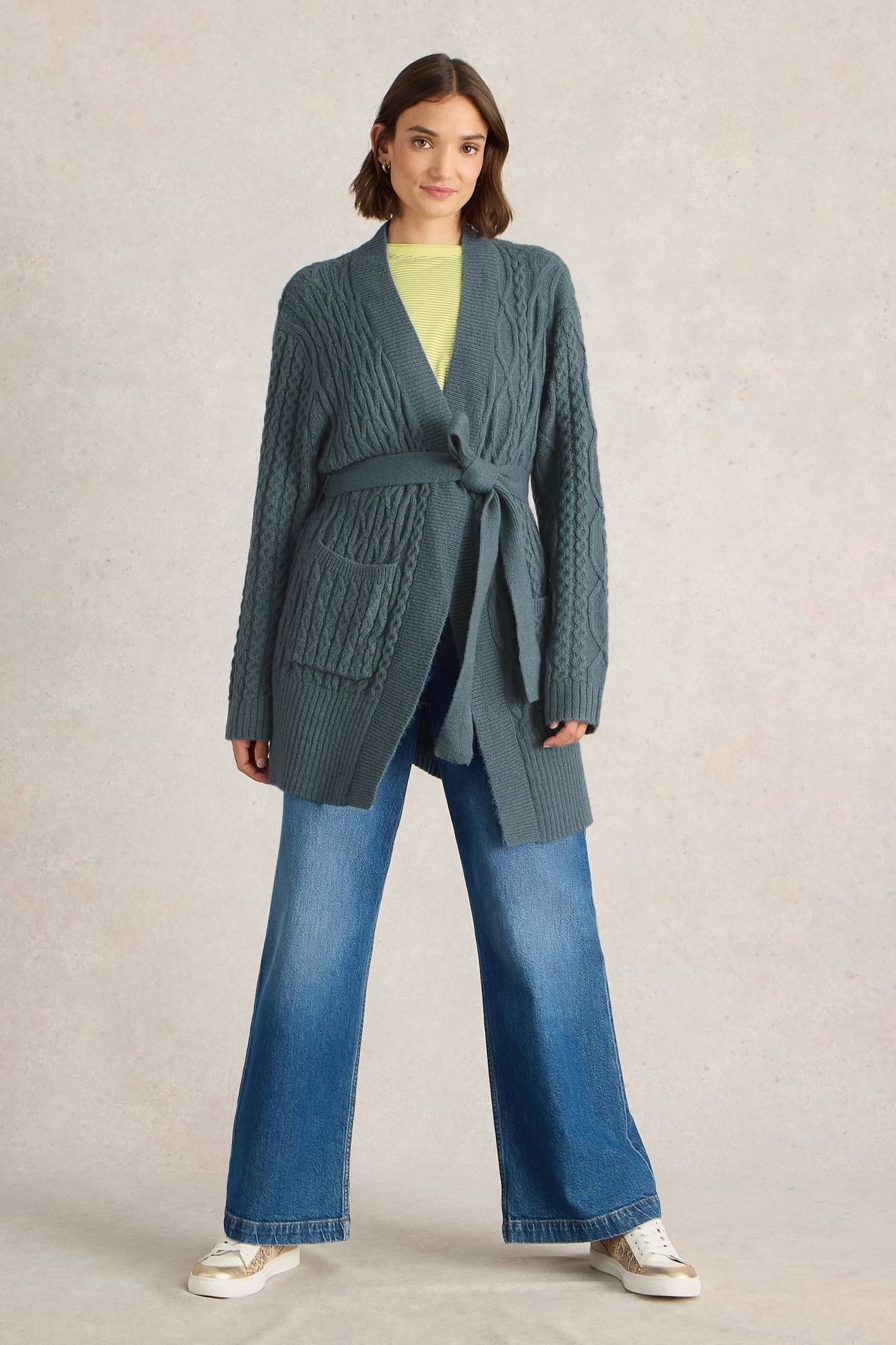 CABLE BELTED CARDIGAN MID BLUE 1