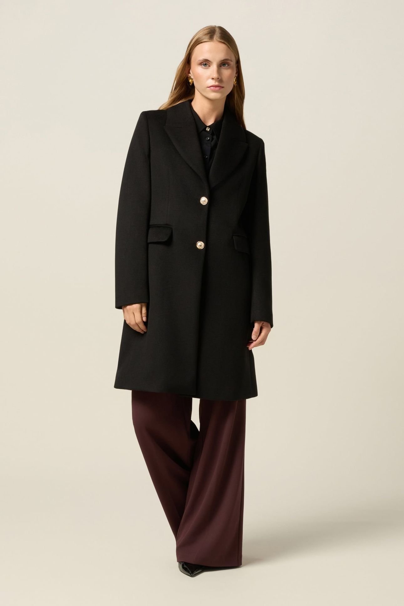 MIDI COAT WITH GOLDEN BUTTONS BLACK 1