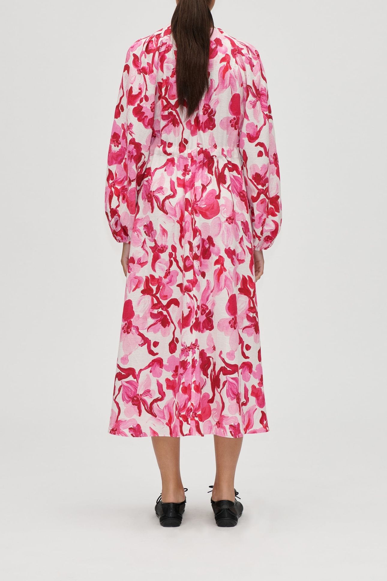 DOUBLE BUCKLE RAGLAN MIDI DRESS BRUSH STROKE MAGNOLIAS 2