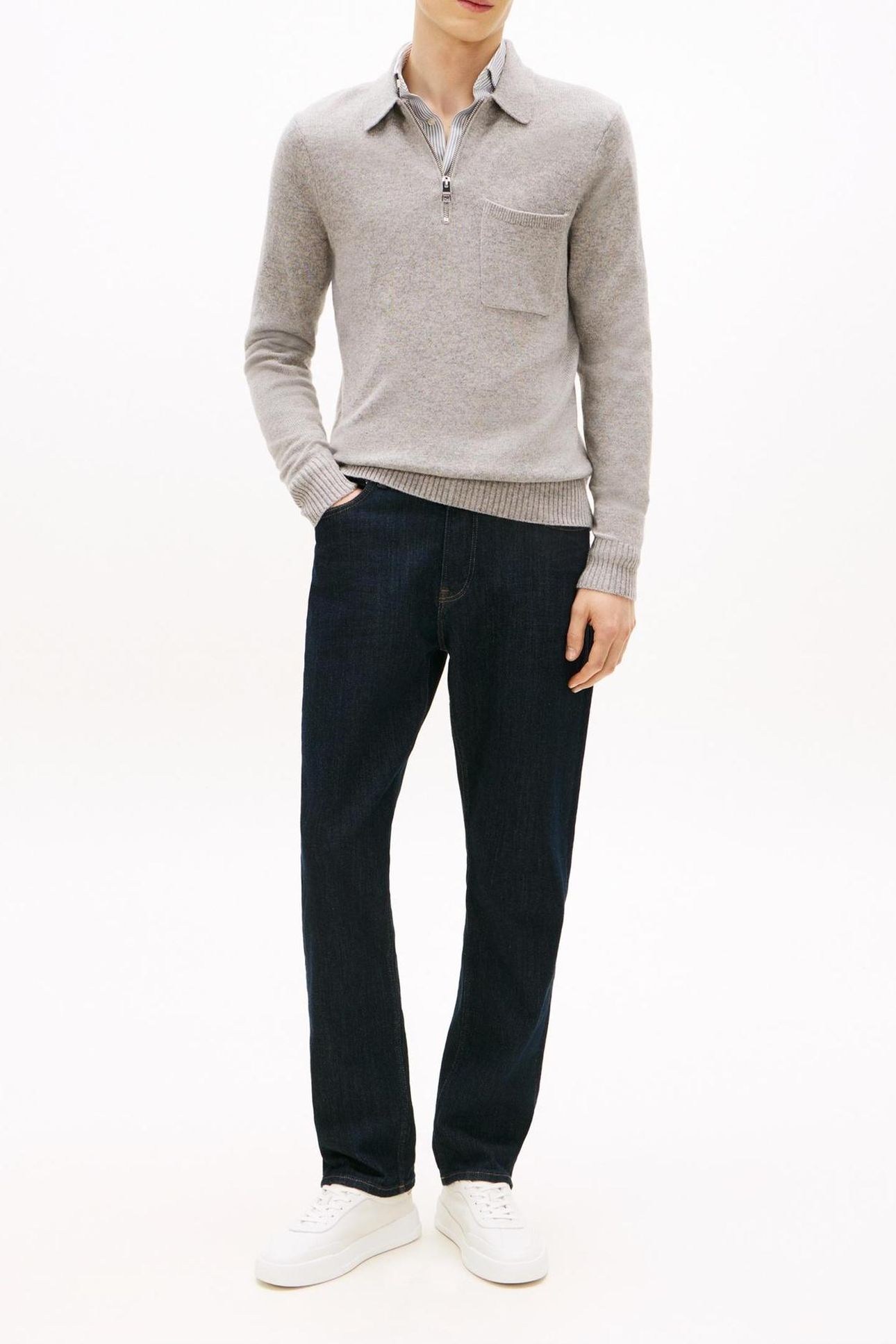 LAMBSWOOL ZIP POLO LIGHT GREY HEATHER 1
