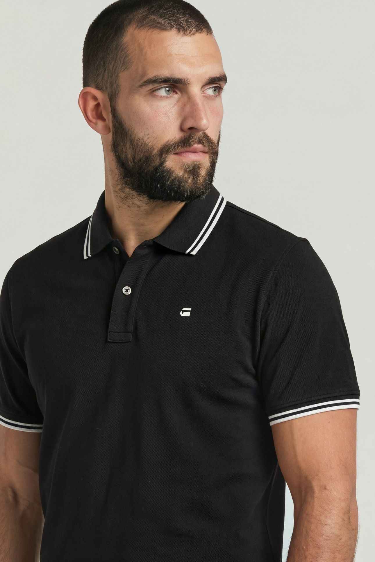 STRIPED COLLAR SLIM POLO S/S BLACK 5