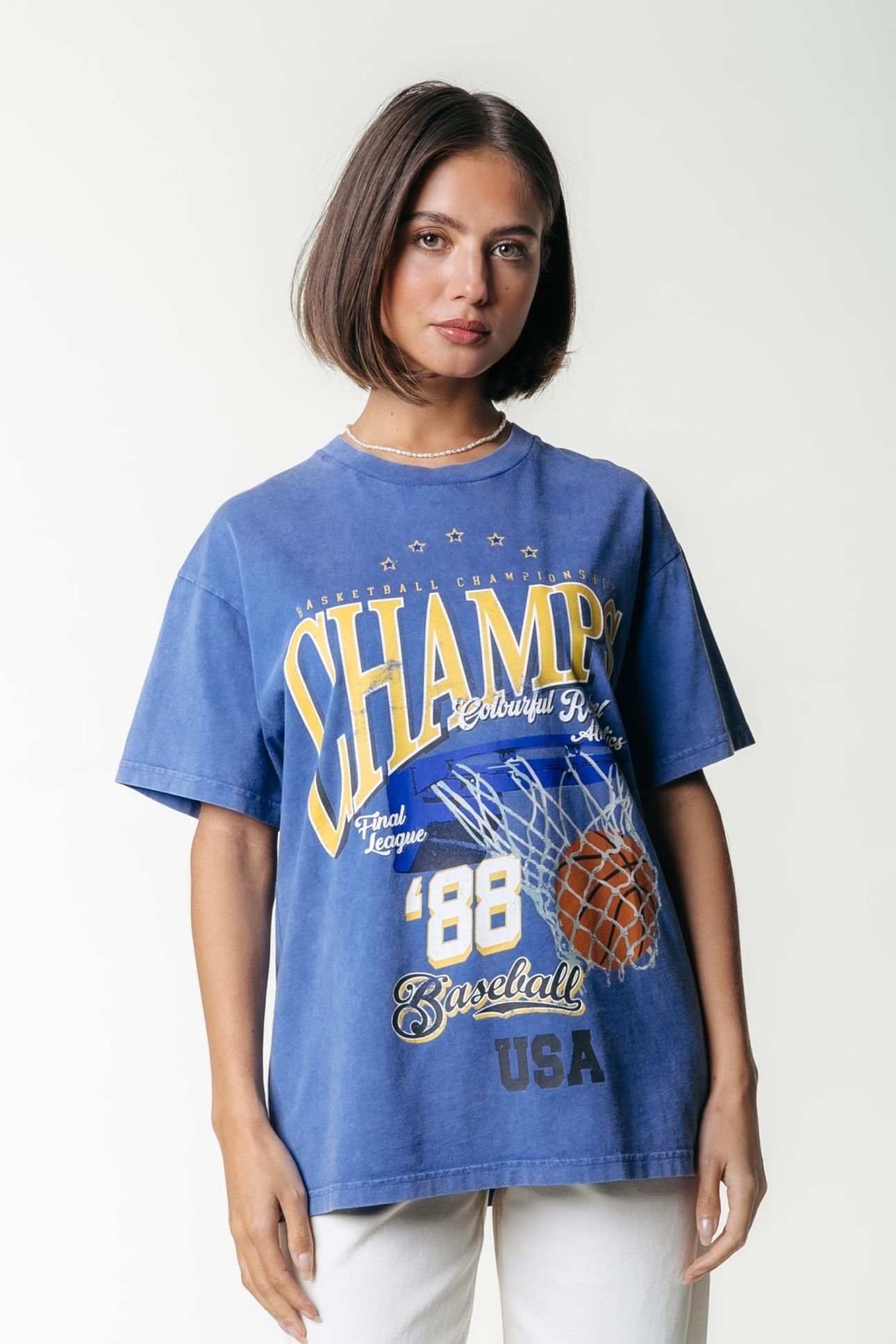 CHAMPIONS ACID WASH LOOSEFIT TEE BRIGHT BLUE 1