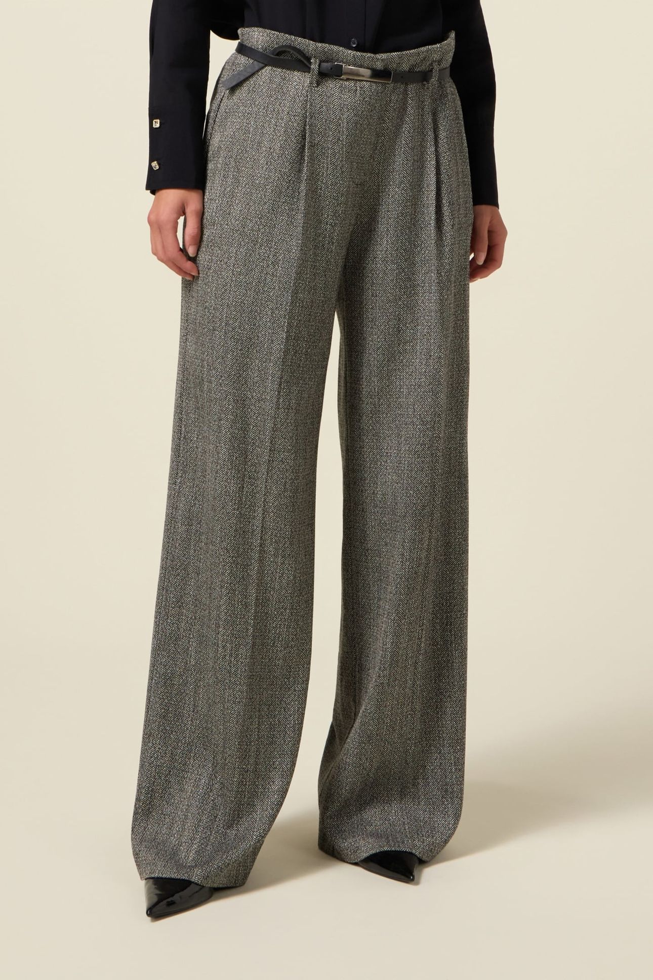 PINSTRIPED FLANNEL PALAZZO PANTS GREY 1