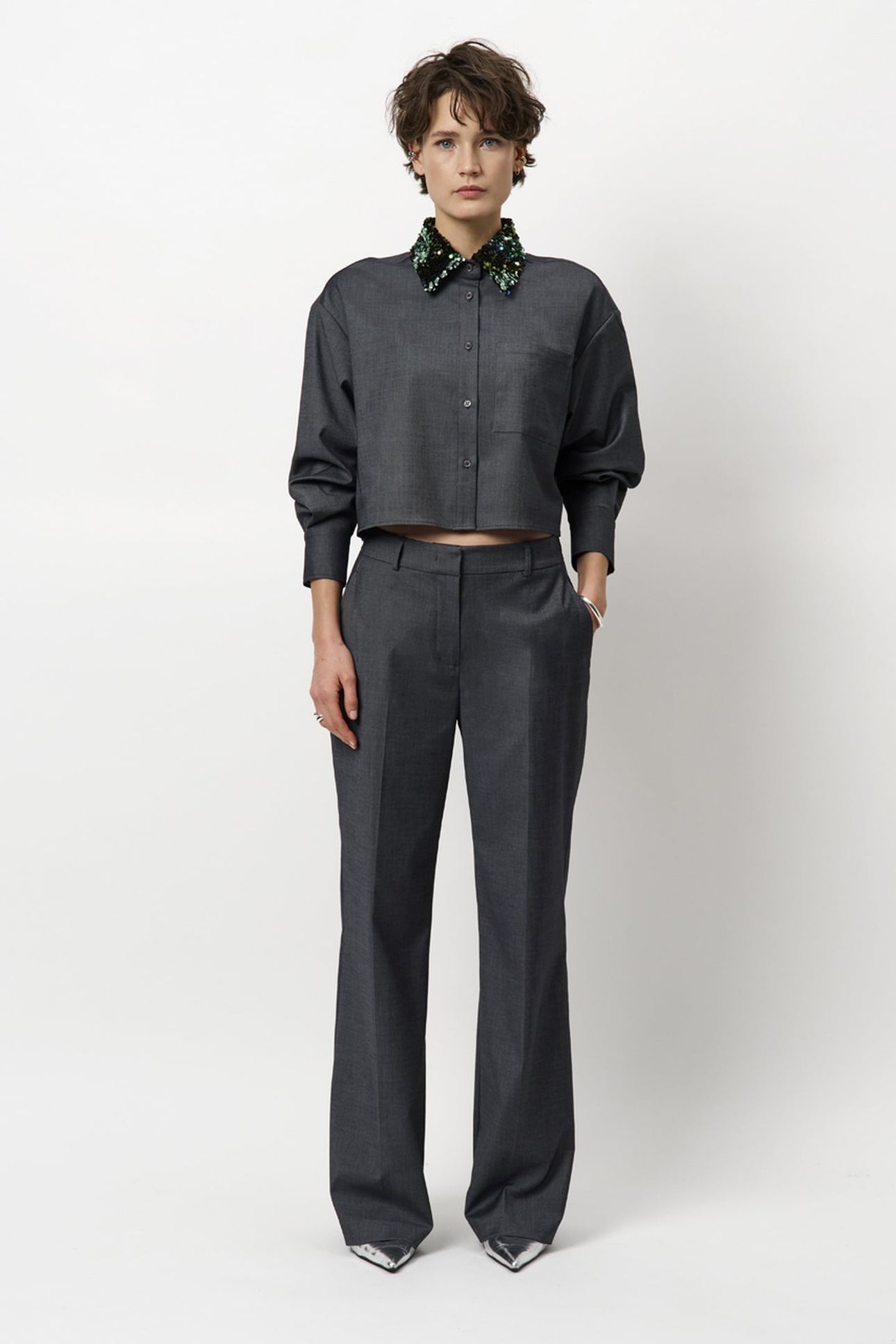 CYBELLA EMBELLISHED SHIRT GRANITE GREY MELANGE 2