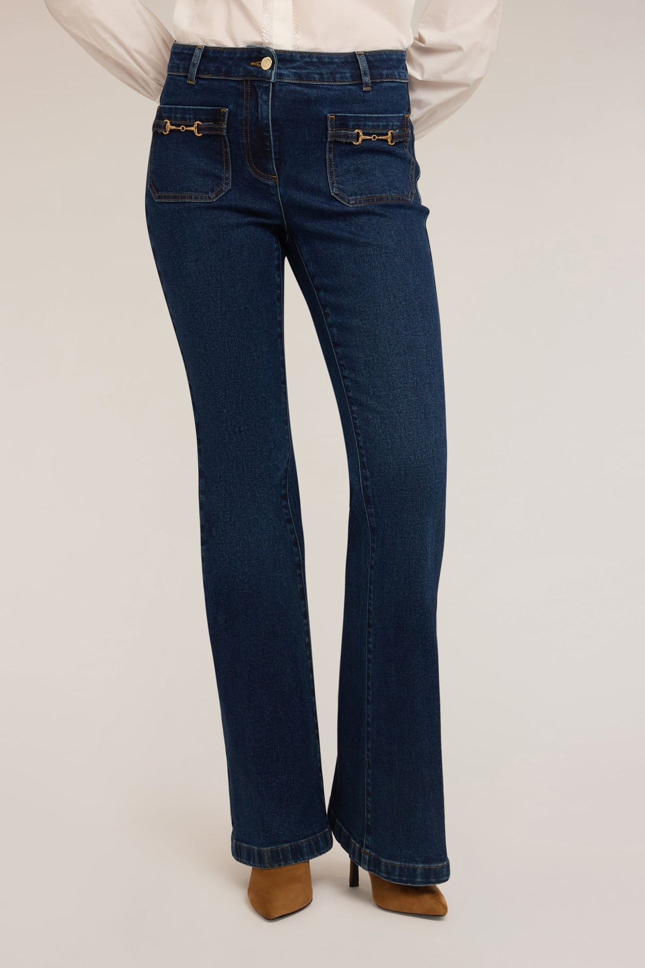 FLARE JEANS WITH METAL TOGGLES BLUE 2