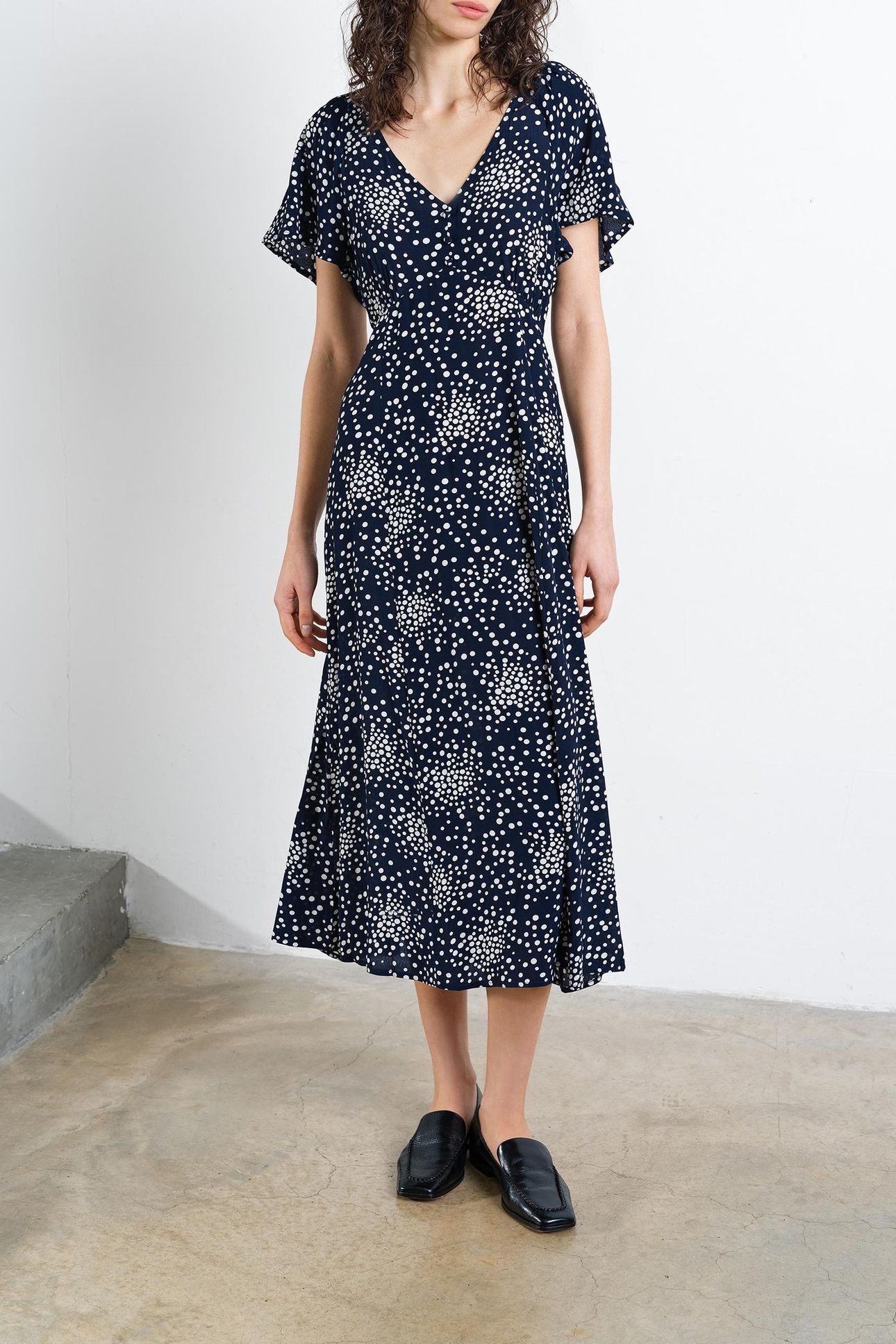 THEA LIZZIE MIDI TEA DRESS NAVY/PORCELAIN CREAM 5