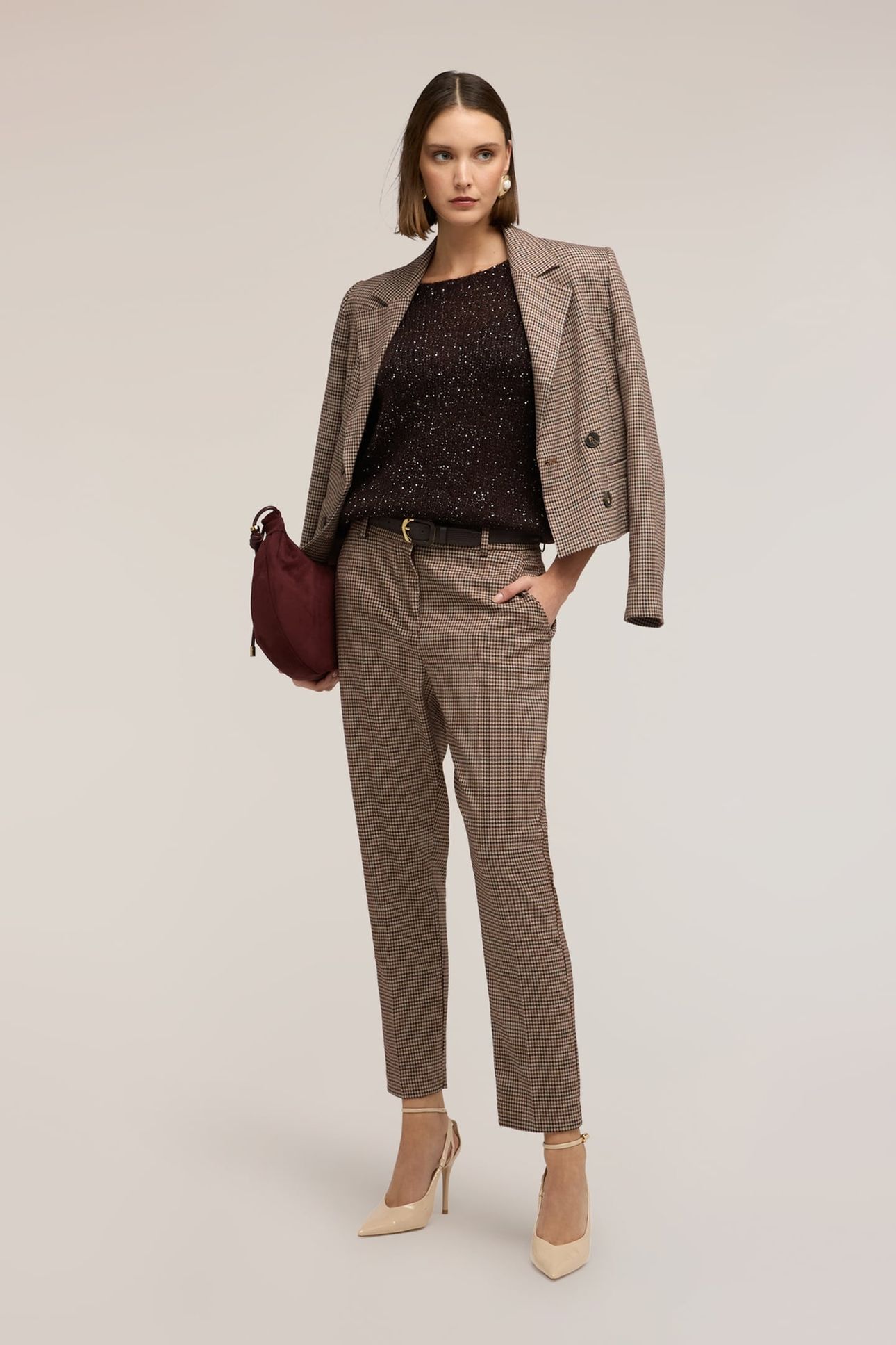 REGULAR FIT PANTS WITH CHECK PATTERN BEIGE 2