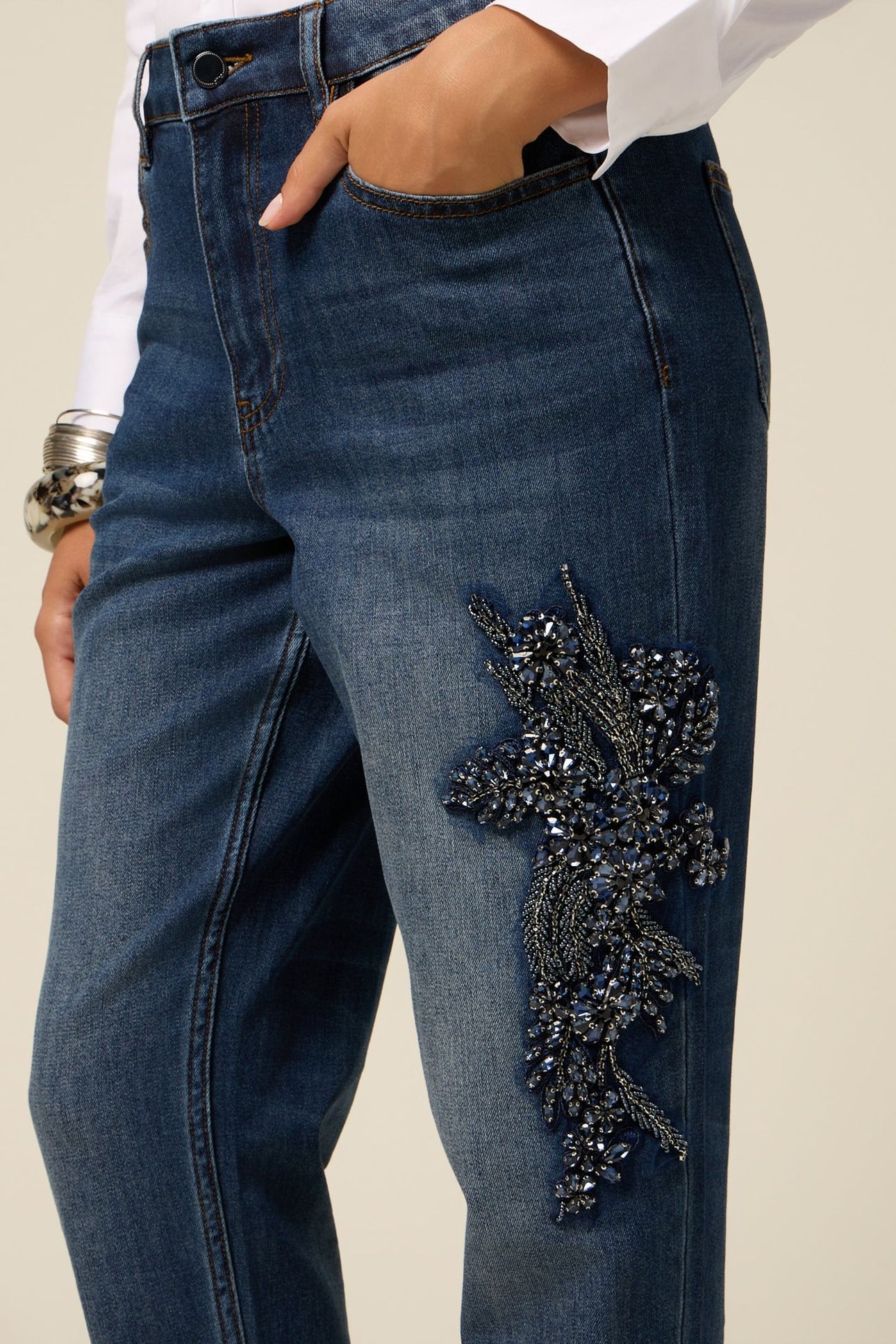 REGULAR JEANS WITH JEWEL PATCH BLUE 4