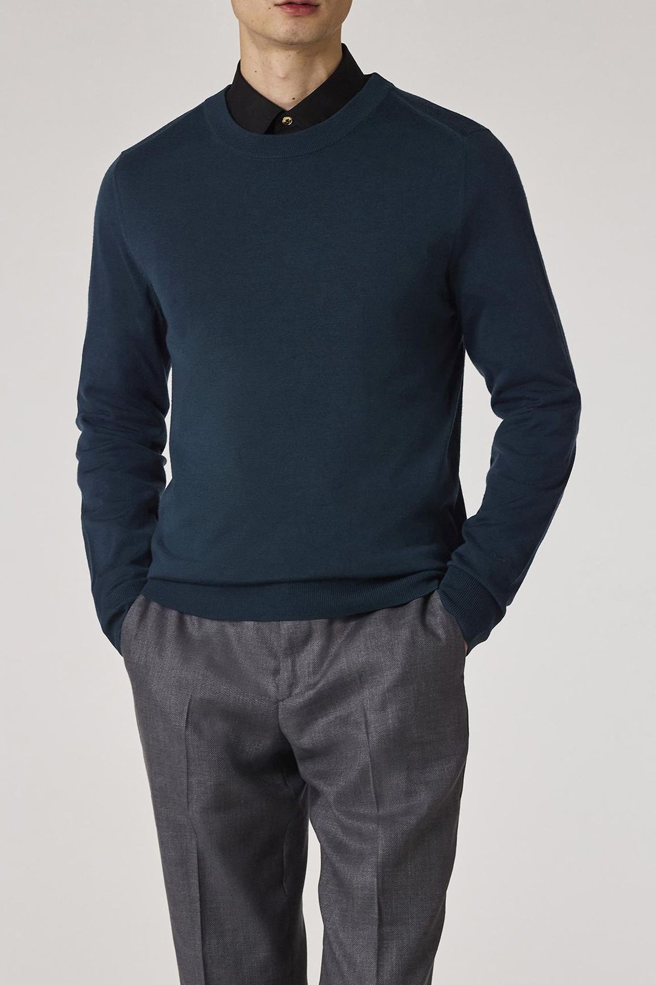 MENS SWEATER CREW NECK PETROL BLUE 1