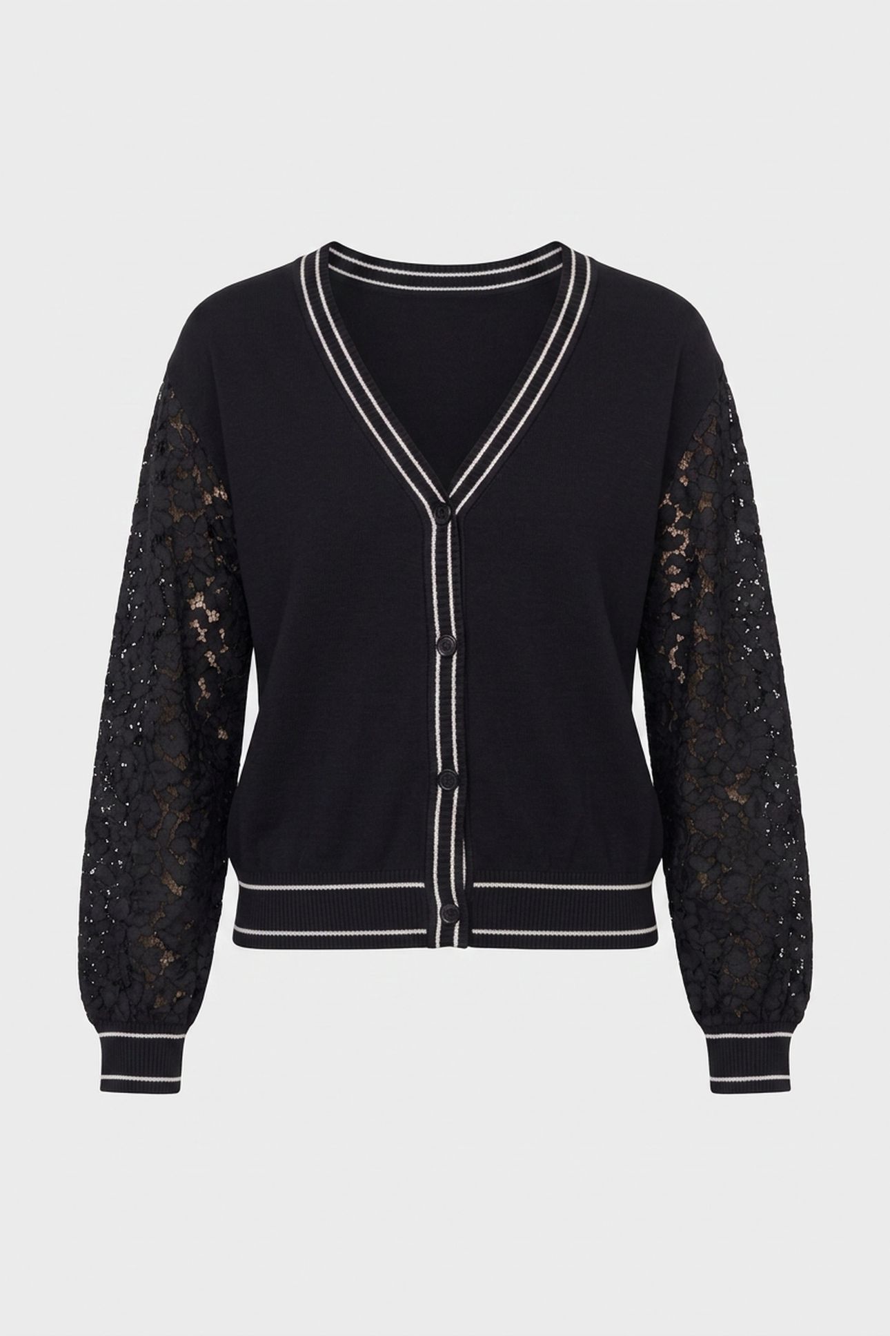 STRETCH CARDIGAN WITH LACE SLEEVES BLACK 3