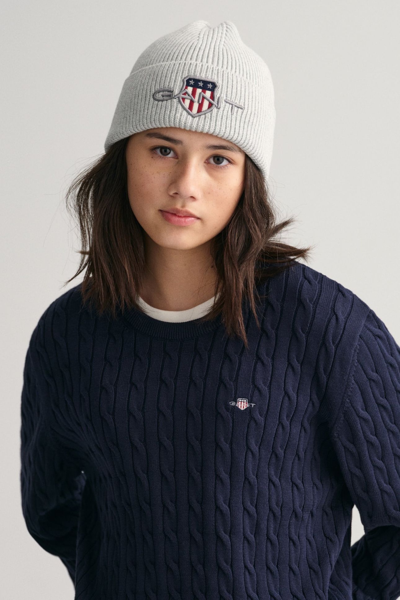 TEEN UNISEX SHIELD COTTON CABLE C-NECK EVENING BLUE 5